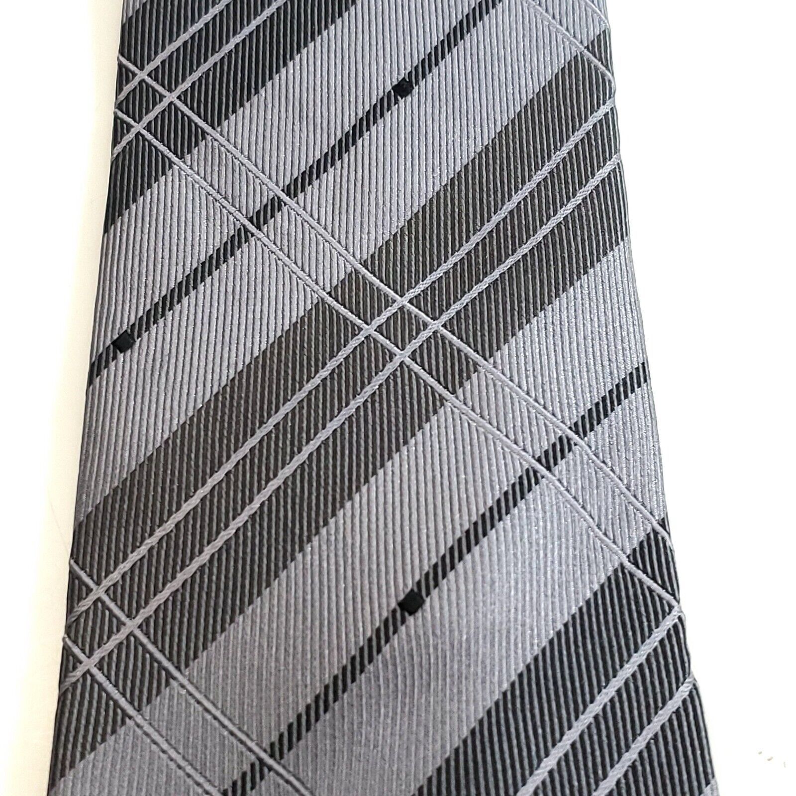 Designer Benvenuto Gray Plaid Woven Silk Tie Size ONE SIZE - 2 Thumbnail
