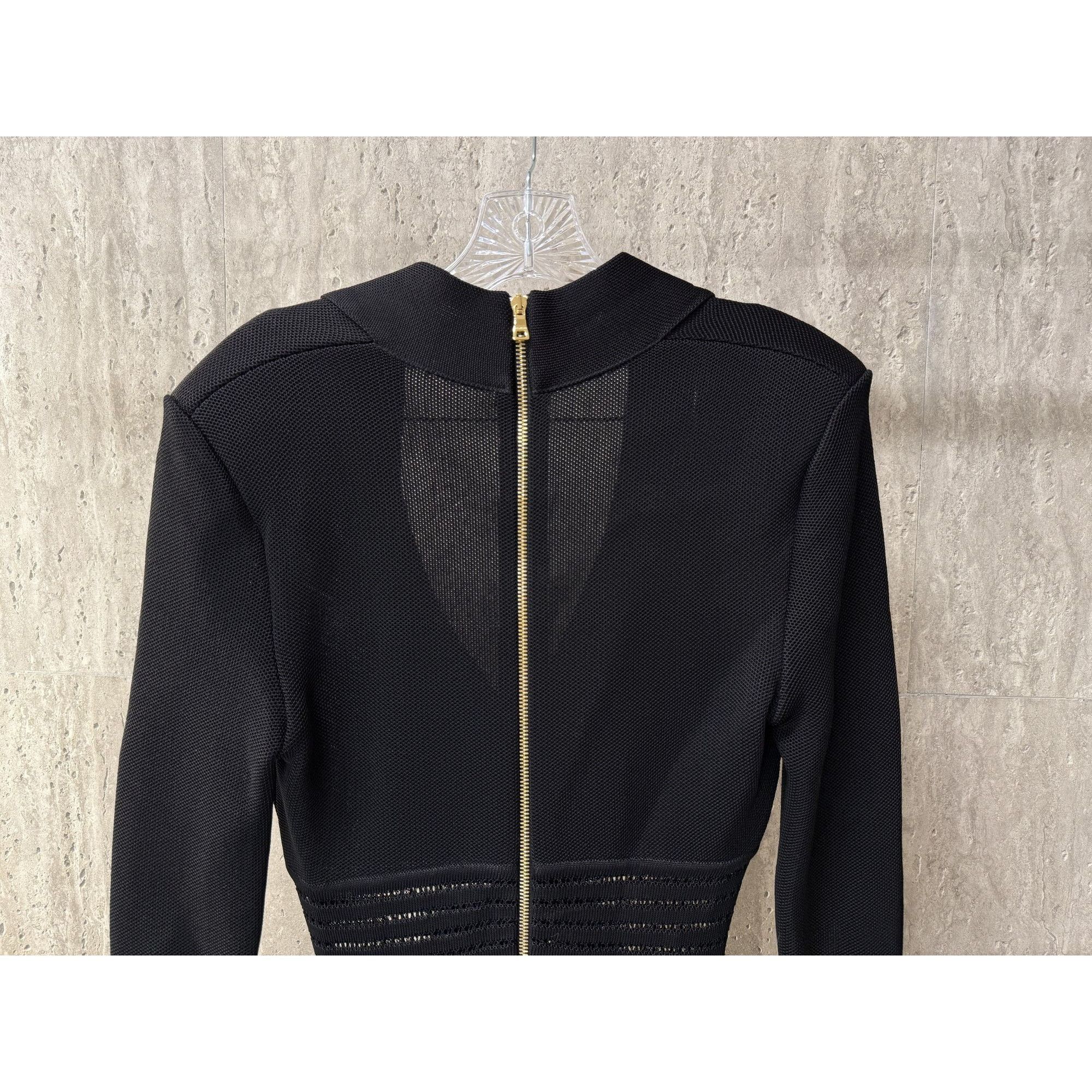 Balmain Balmain Paris Black Knit Long-Sleeve Mini Dress With Gold Bu Size XS / US 0-2 / IT 36-38 - 3 Thumbnail