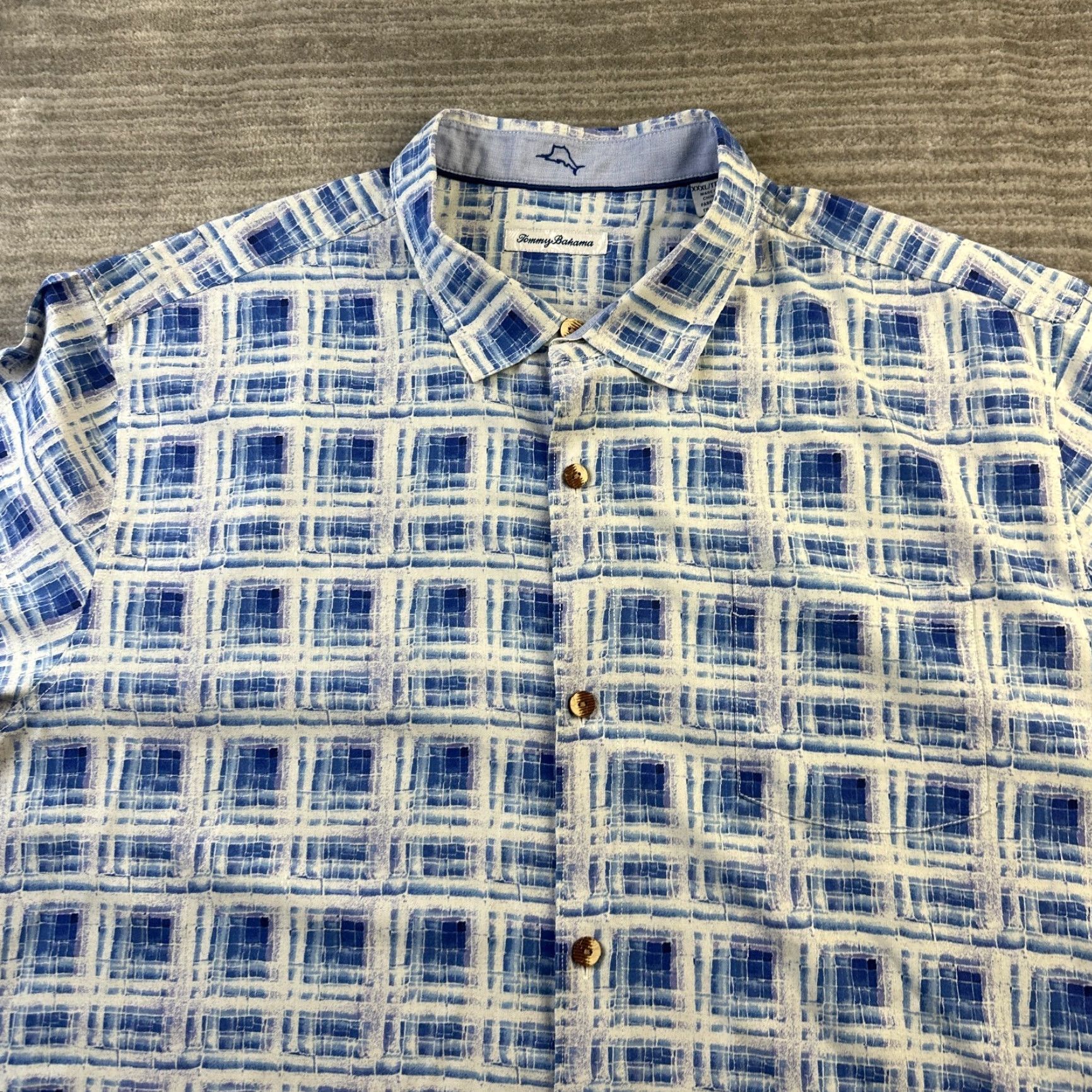 Tommy Bahama Tommy Bahama Shirt 3XL Blue Silk Blend Islandzone Short Sleeve Button-Up Geometric Camp Mens Size US XXL / EU 58 / 5 - 3 Thumbnail