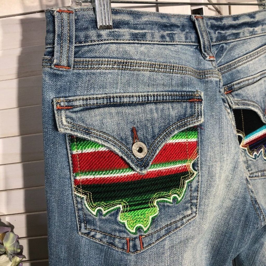 Vintage Y2K 70s style hippy jeans straight blue embroidered pocket 5 Size 28" / US 6 / IT 42 - 5 Thumbnail