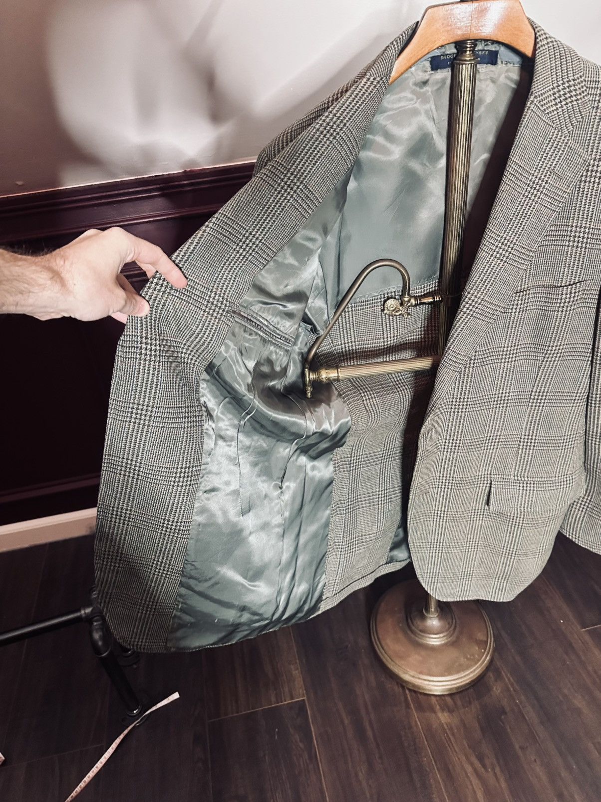 Brooks Brothers Vintage green herringbone plaid wool MiUSA sport coat Size 42R - 9 Thumbnail