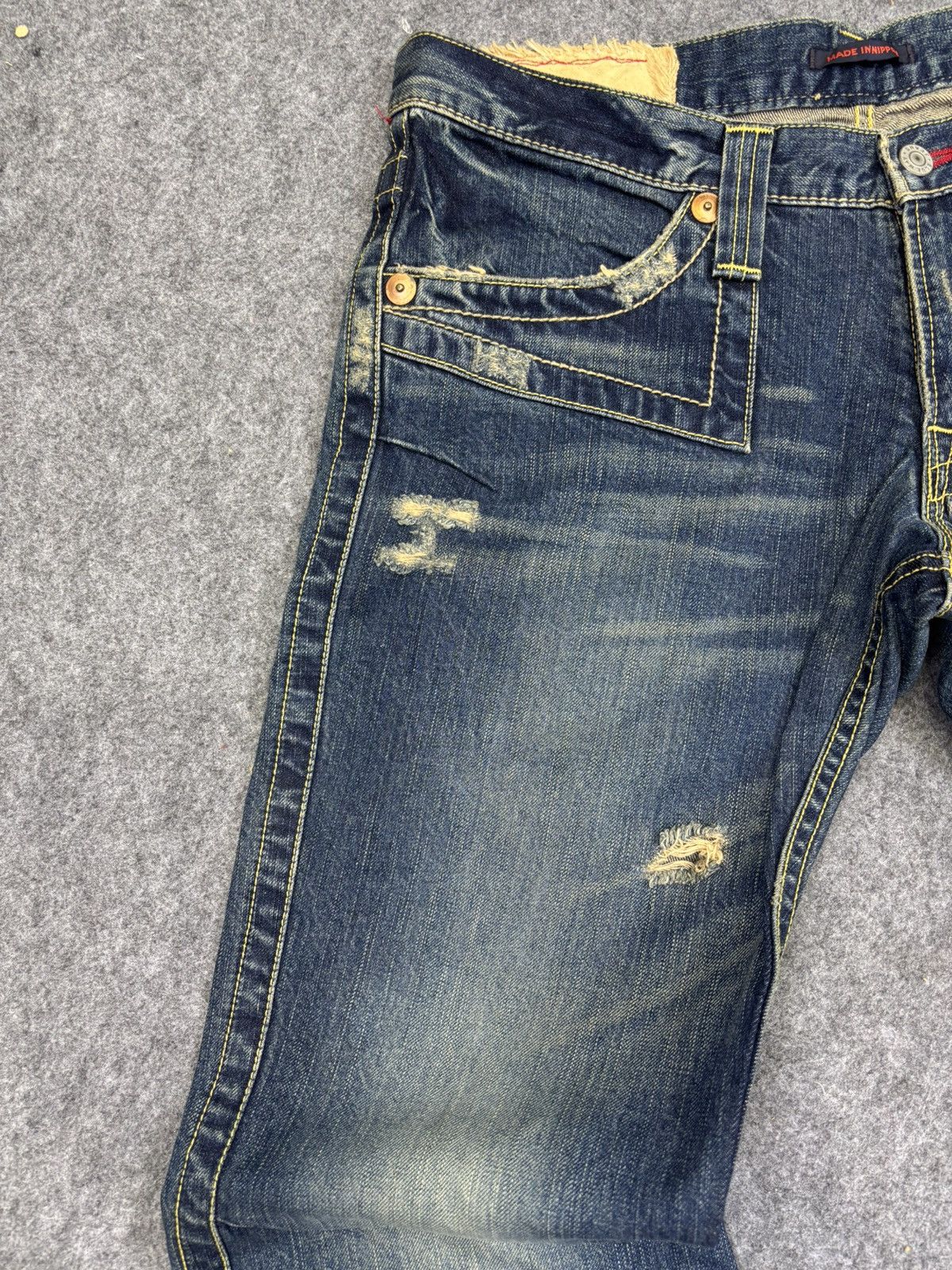 Japanese Brand 💥Super Flare💥Vintage Blue Way Flare Distressed Denim F803 Size US 34 / EU 50 - 4 Thumbnail