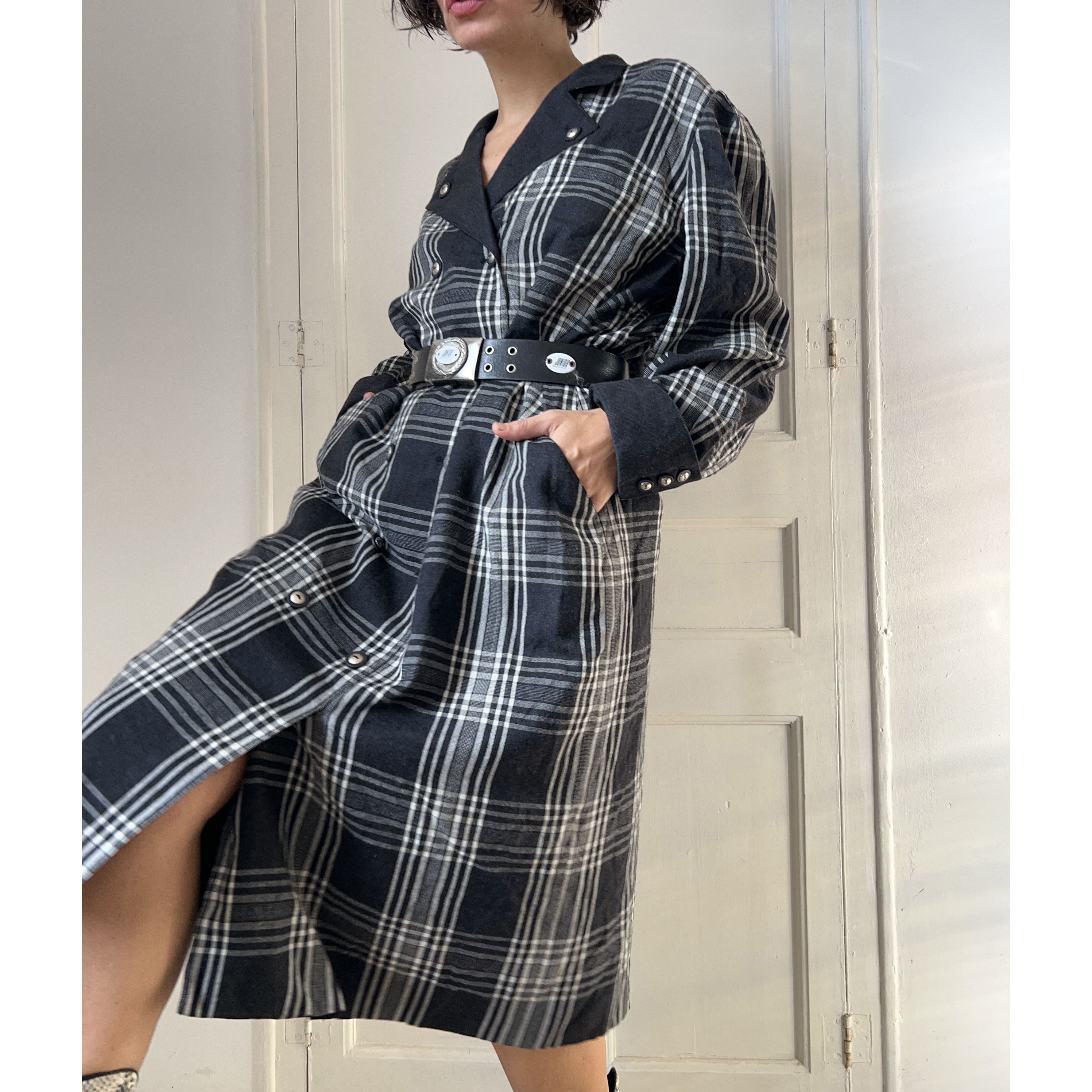 Vintage Vintage 80s Wool Plaid Double Breasted Midi Dress Size XL / US 12-14 / IT 48-50 - 3 Thumbnail