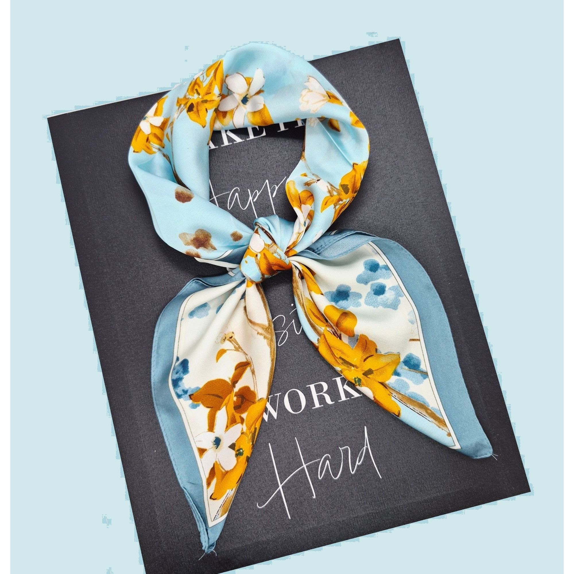 Other Scarf New Elegant Bandana FLORAL Sky Blue Retro Style Silk A Size ONE SIZE - 2 Thumbnail