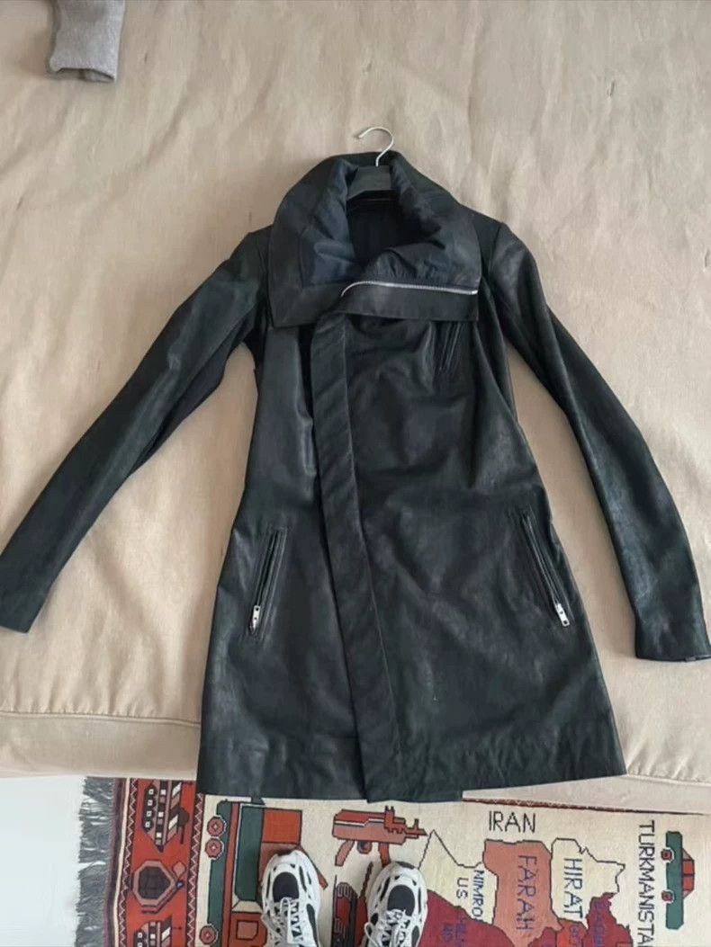 Rick Owens Rick Owens Dark pioneer long leather jacket with matte text Size US S / EU 44-46 / 1 - 1 Thumbnail