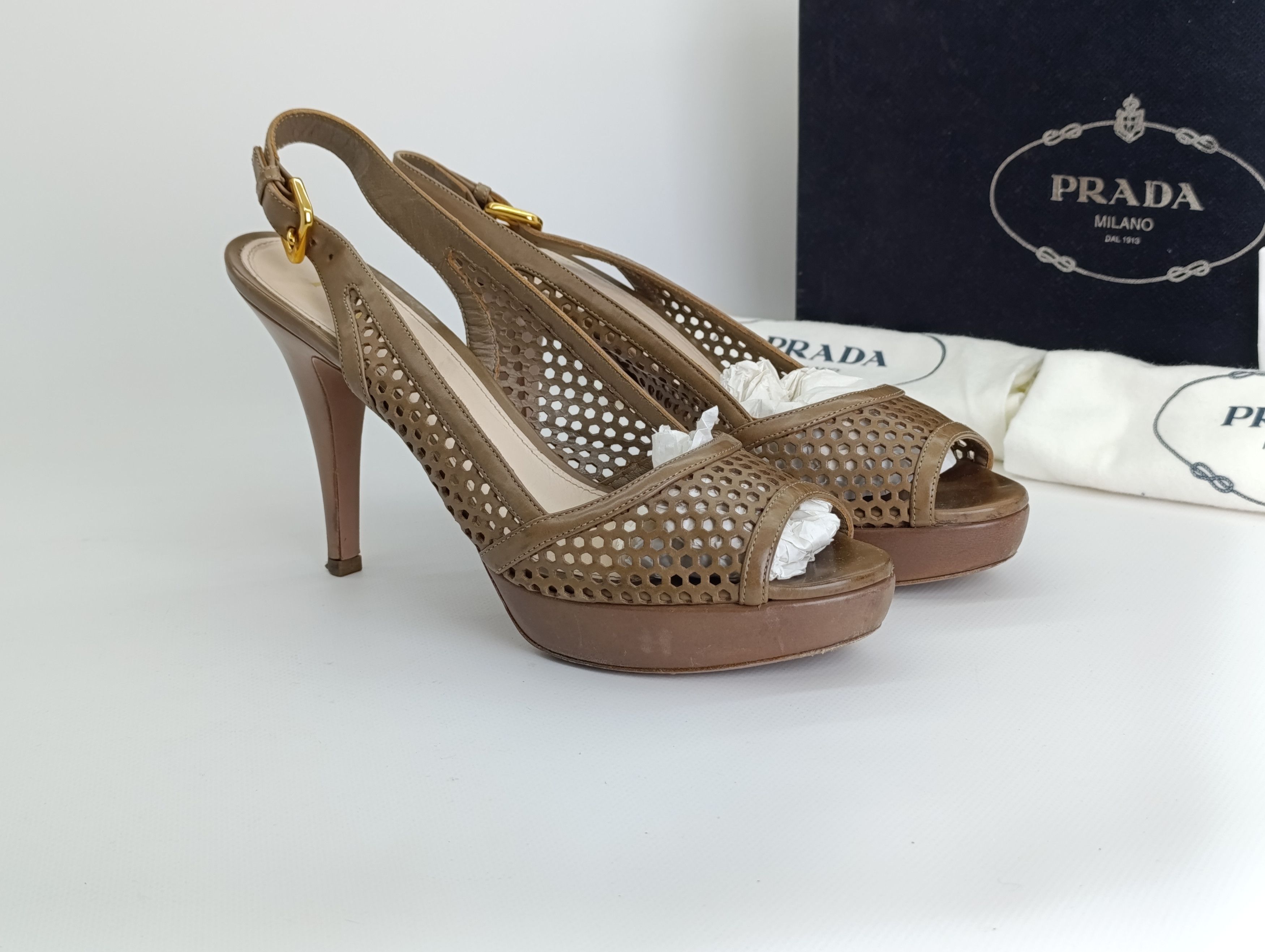 Prada PRADA TORTILLA LEATHER LASER CUT SLINGBACK SANDALS Size US 10.5 / IT 40.5 - 2 Thumbnail