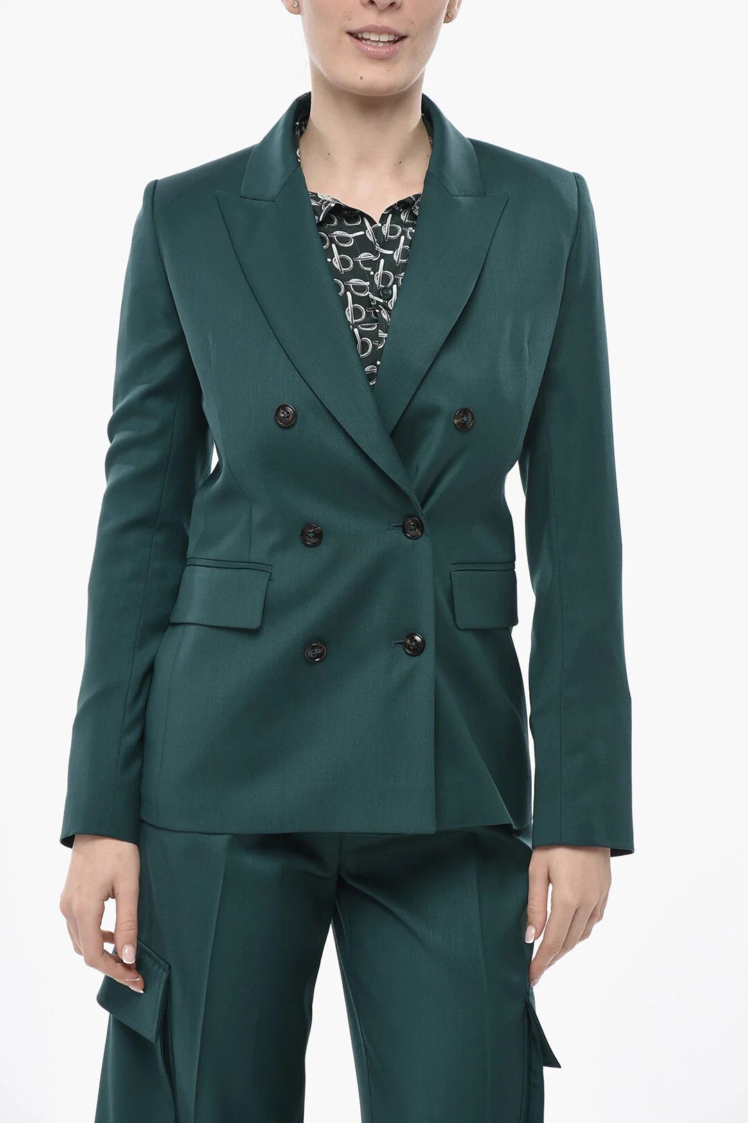 Amiri og1mm0426 Wool Double-Breasted Blazer in Green Size XS / US 0-2 / IT 36-38 - 1 Thumbnail