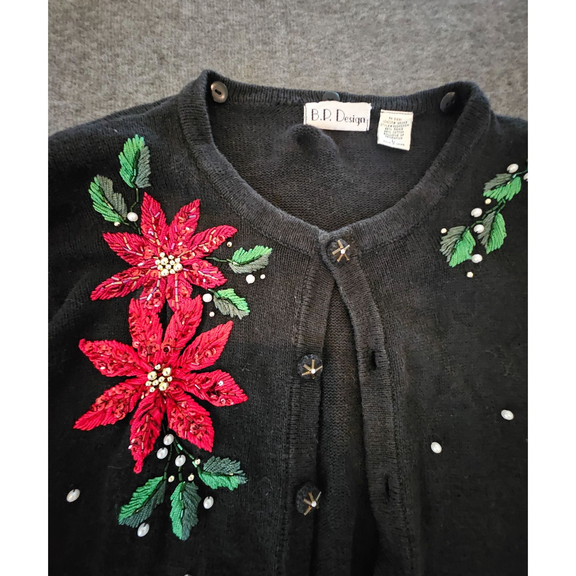 Other Vintage 90s B.D. Design Womens Black Cardigan With Red Poins Size L / US 10 / IT 46 - 1 Thumbnail