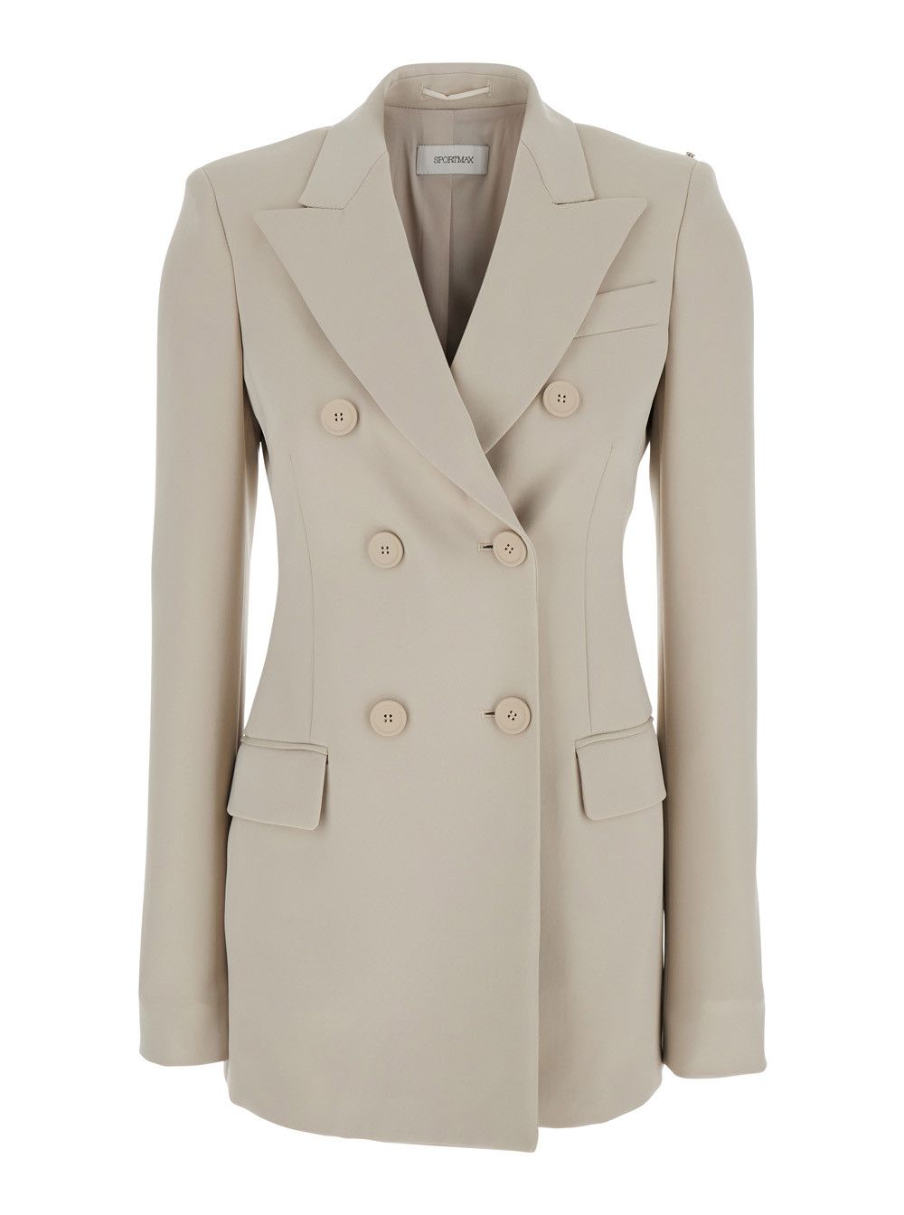 Sportmax 'Frizzo' Beige Double-Breasted Jacket with Peak Revers in Tech Fabric Stretch Woman Size S / US 4 / IT 40 - 1 Thumbnail