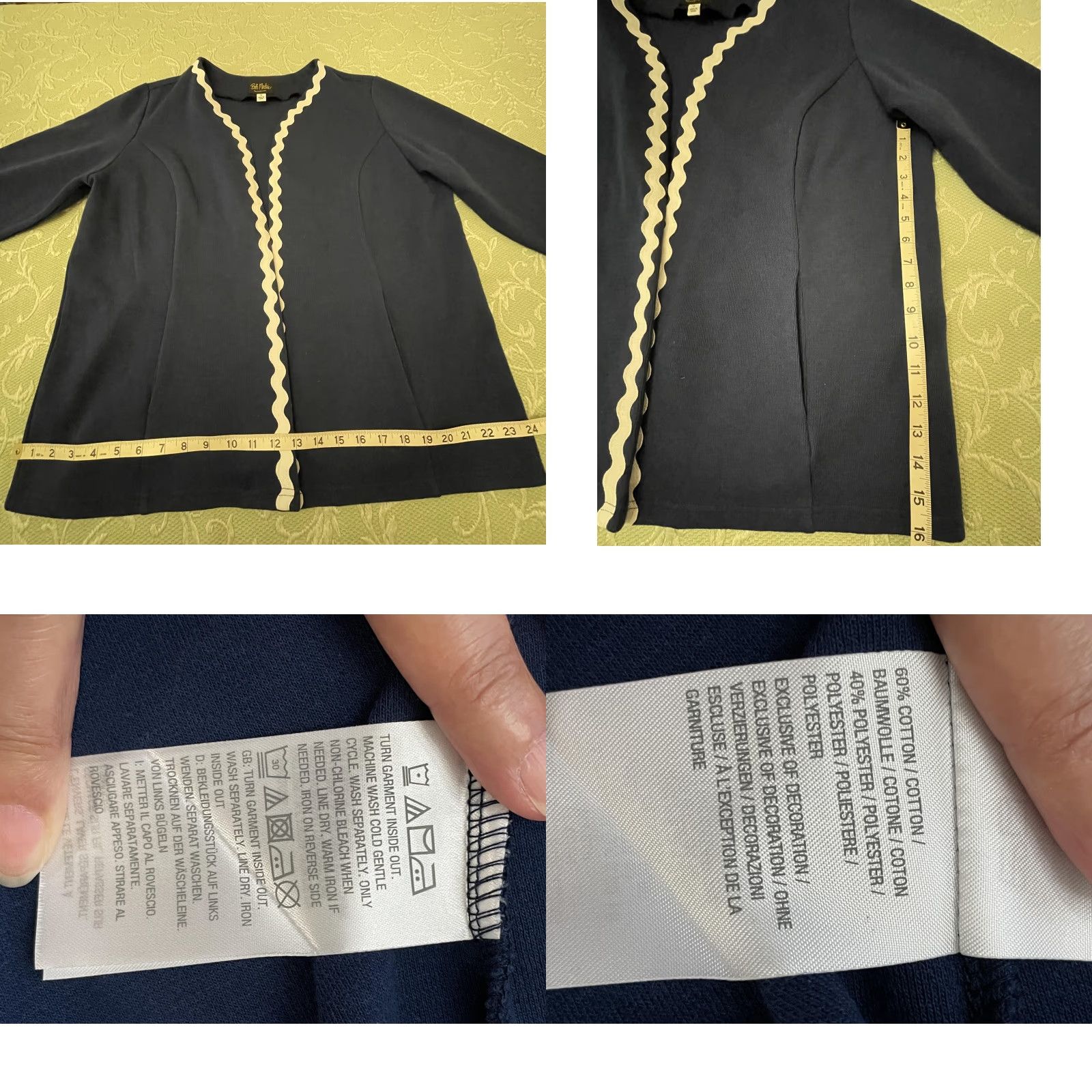 Bob Mackie VINTAGE Bob Mackie Jacket Womens 1X Navy Blue Open Front Wearable Art Pockets Trim Size XL / US 12-14 / IT 48-50 - 9 Thumbnail