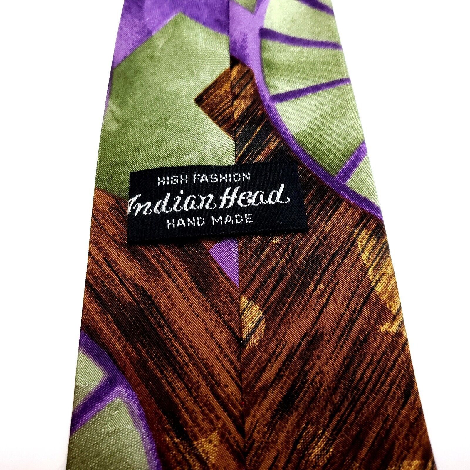 Designer Indian Head Brown Green Purple Silk Tie Woven Graphic Short Size ONE SIZE - 4 Thumbnail