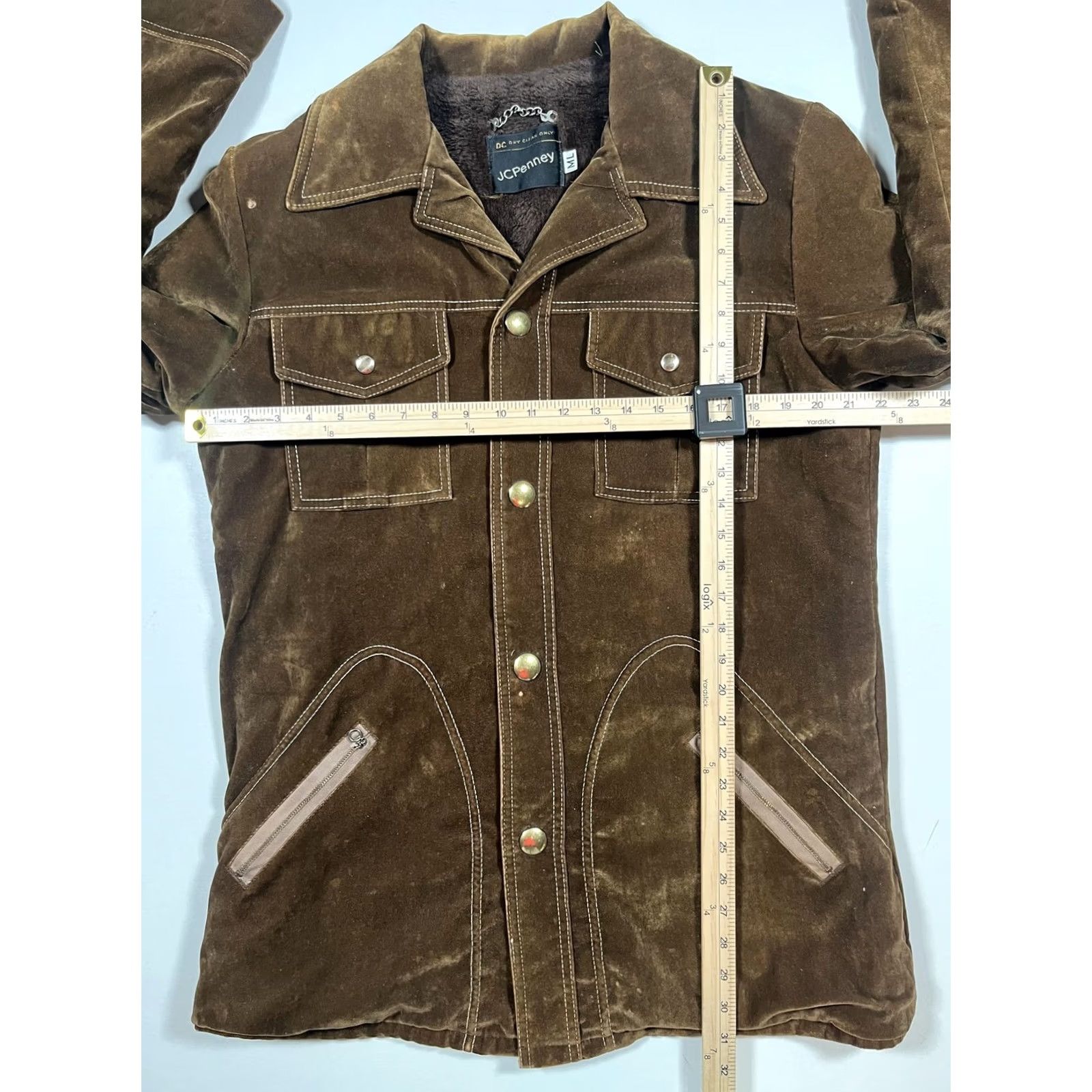 JCPenney VINTAGE JCPenney Coat Mens Large Brown Velvet Faux Fur Lined Overcoat 70s Size US L / EU 52-54 / 3 - 4 Thumbnail