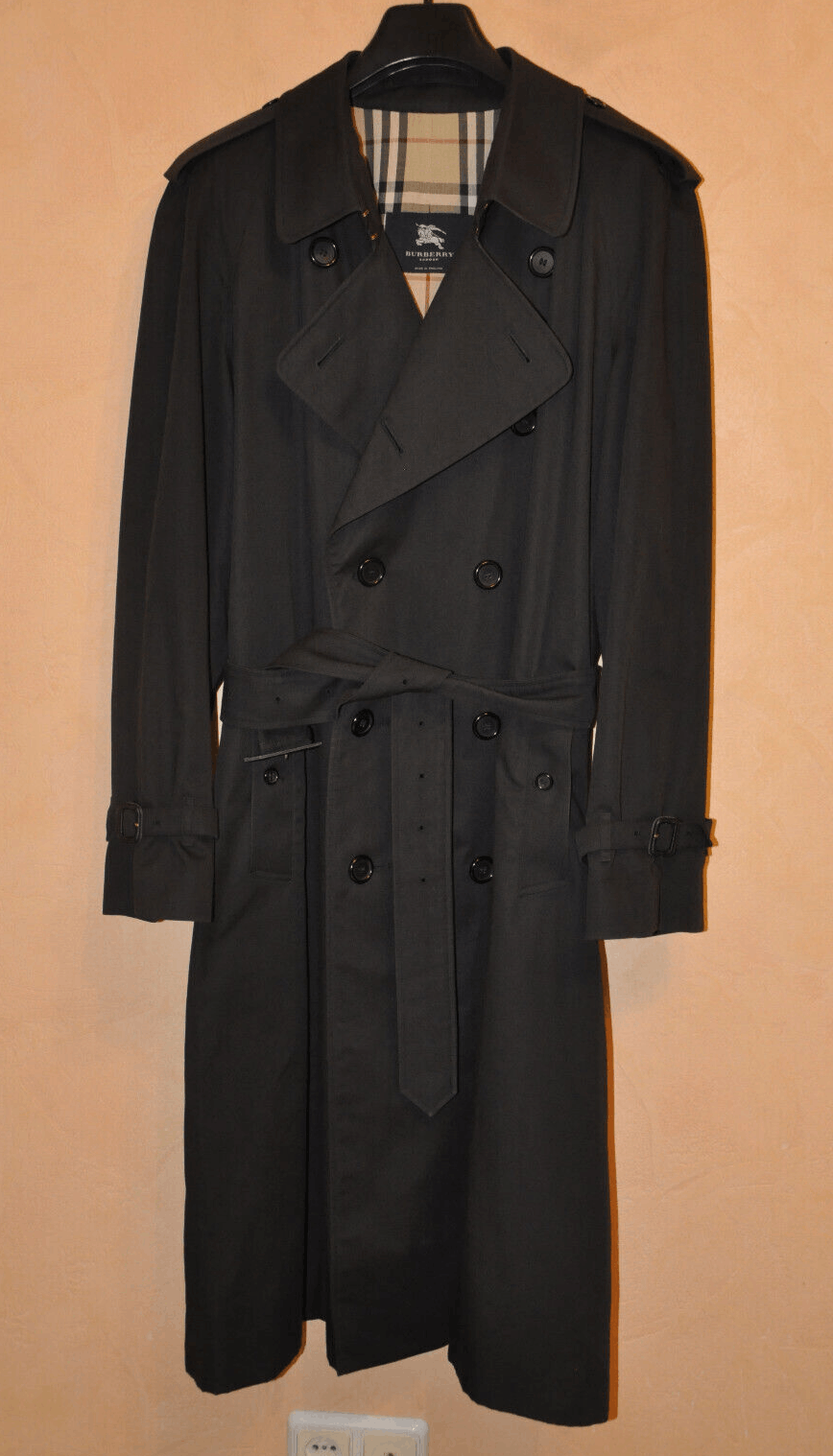 image of Burberry London Classic Nova Check Long Trench Coat in Black, Men's (Size Large)