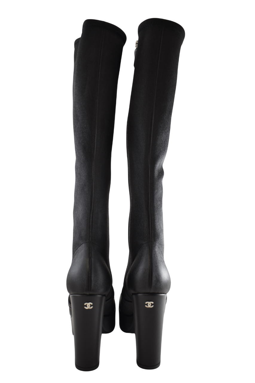 Chanel 24K Lambskin CC Platform Block Heel Knee High Boots 37.5C Size US 7.5 / IT 37.5 - 18 Thumbnail