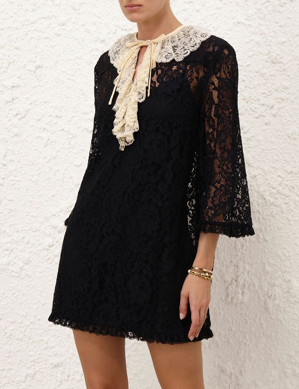 Zimmermann oc11z0825 Eden Lace Frill Mini Dress in Black/Cream Size M / US 6-8 / IT 42-44 - 2 Thumbnail