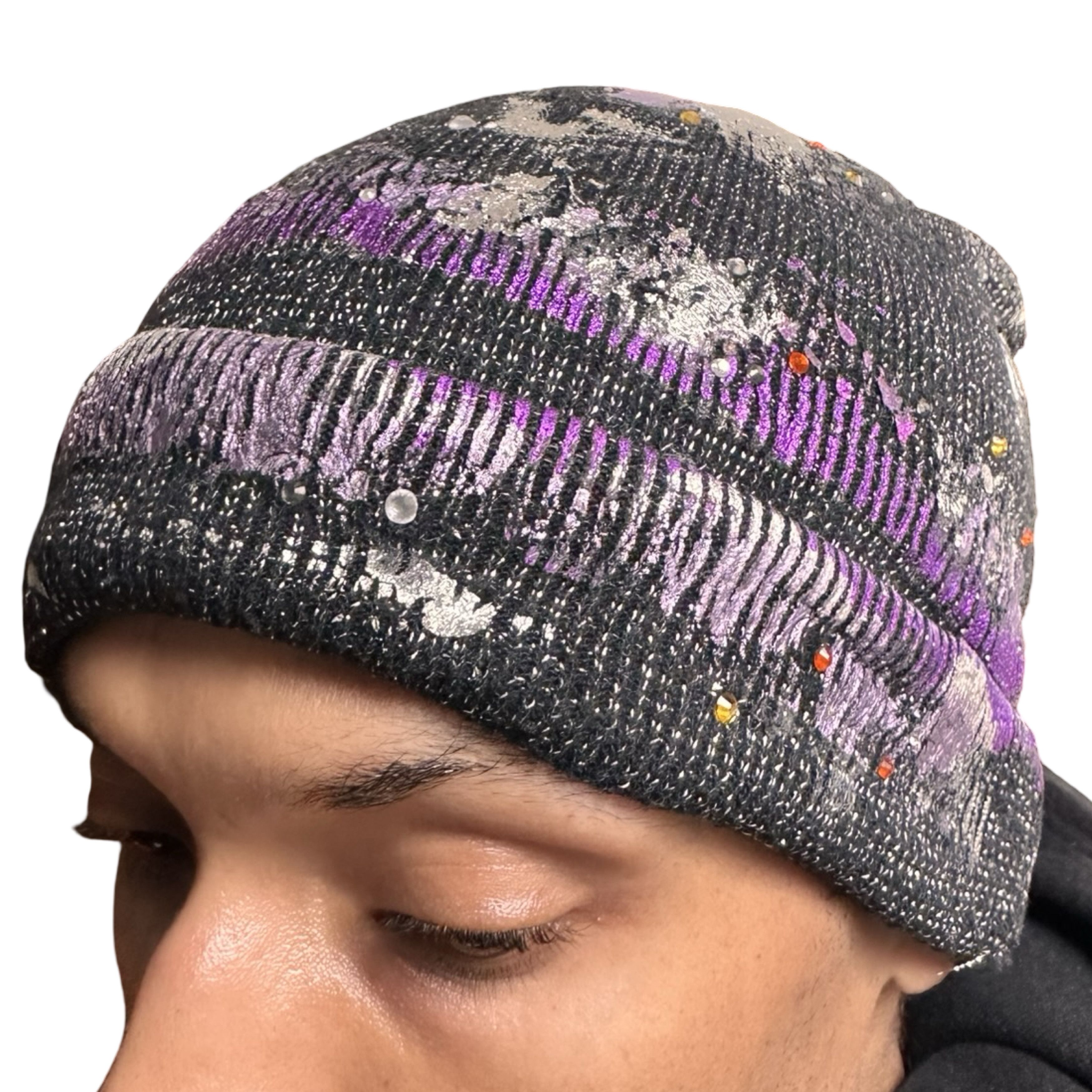 Other ASTROBOI* Black & Purple Metallic Rhinestone Winter Beanie Size ONE SIZE - 2 Thumbnail