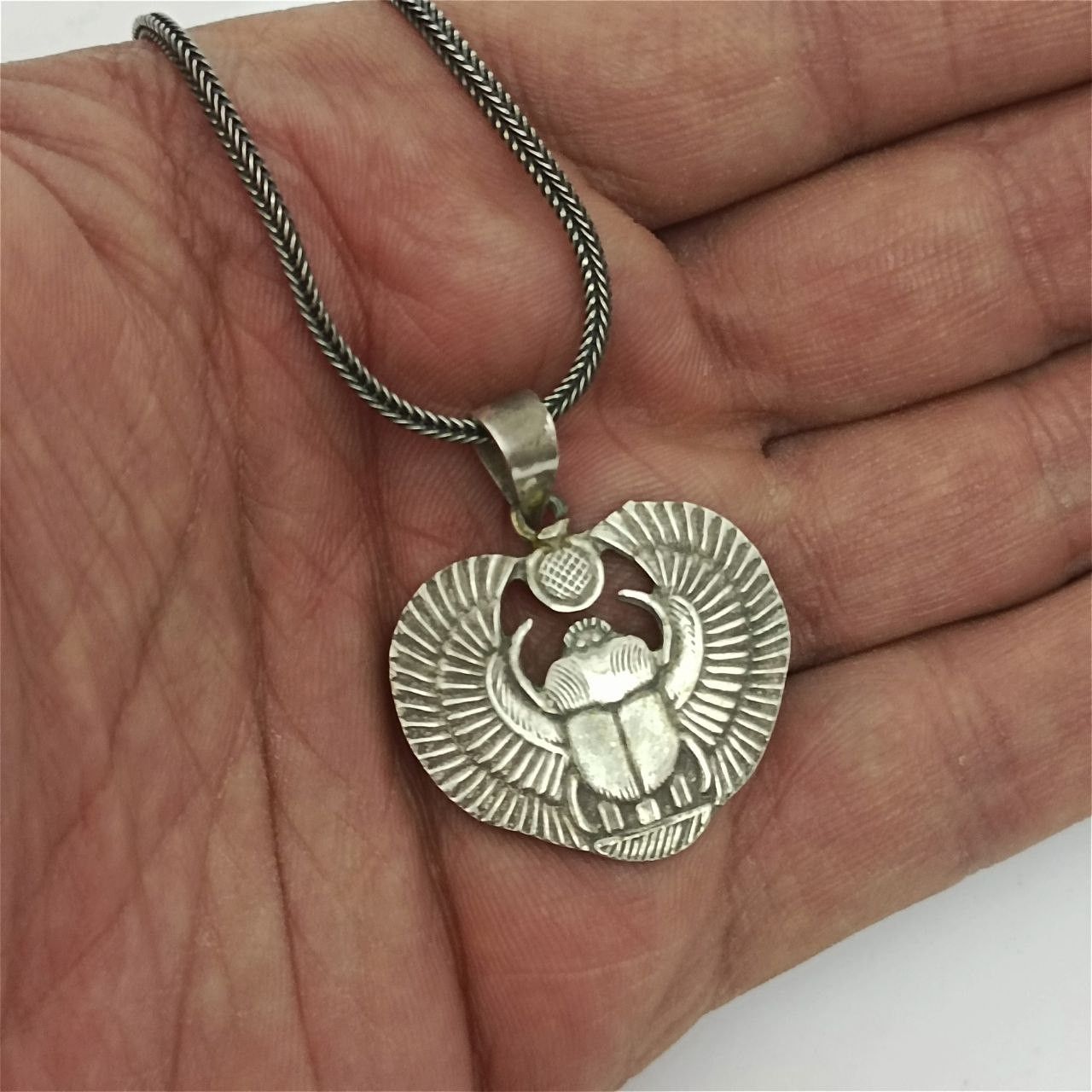 Sterling Silver 925 Silver Winged Scarab Pendant Vintage Egyptian Jewelry, Women's
