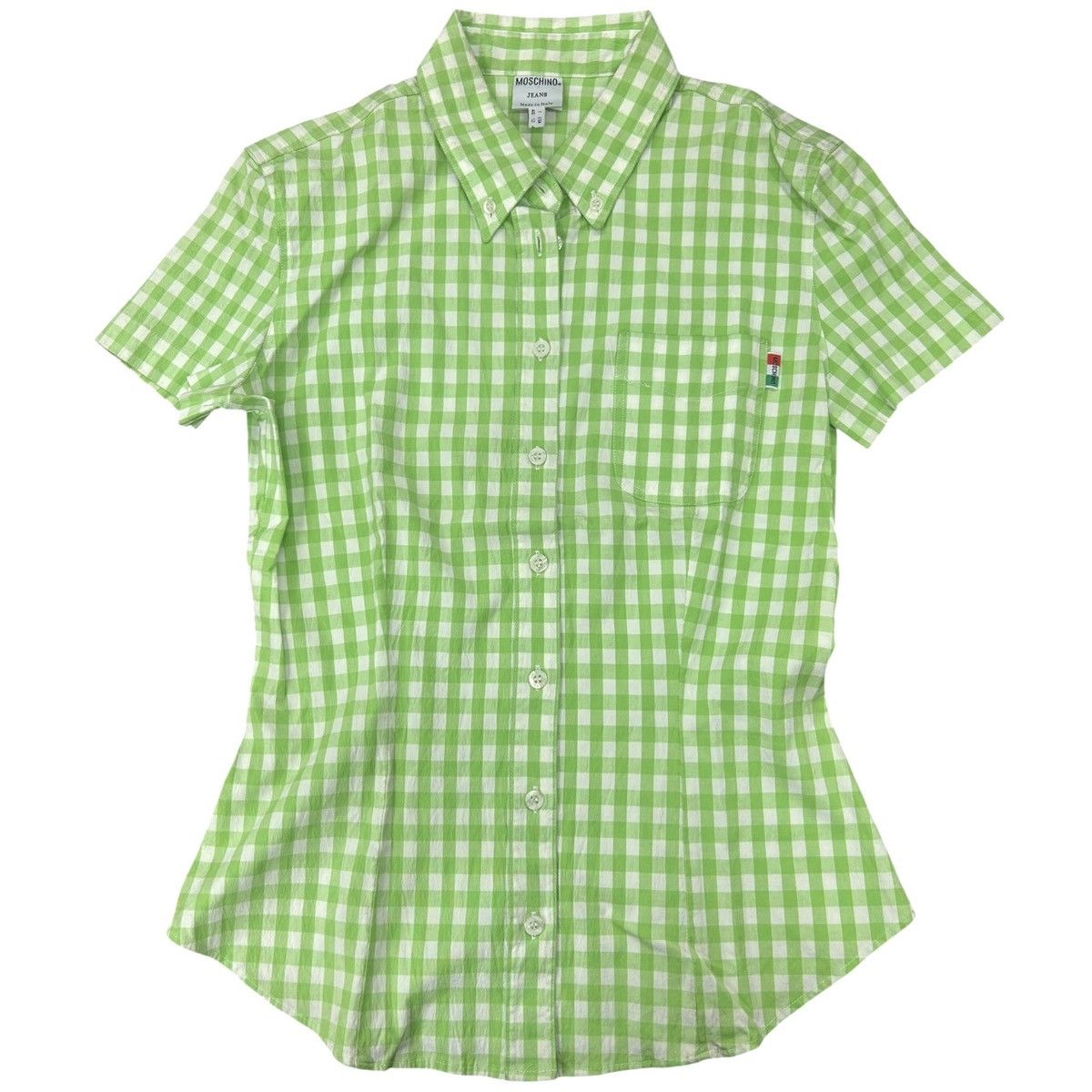 Moschino MOSCHINO Womens green gingham button up shirt Size 46 Size L / US 10 / IT 46 - 2 Thumbnail
