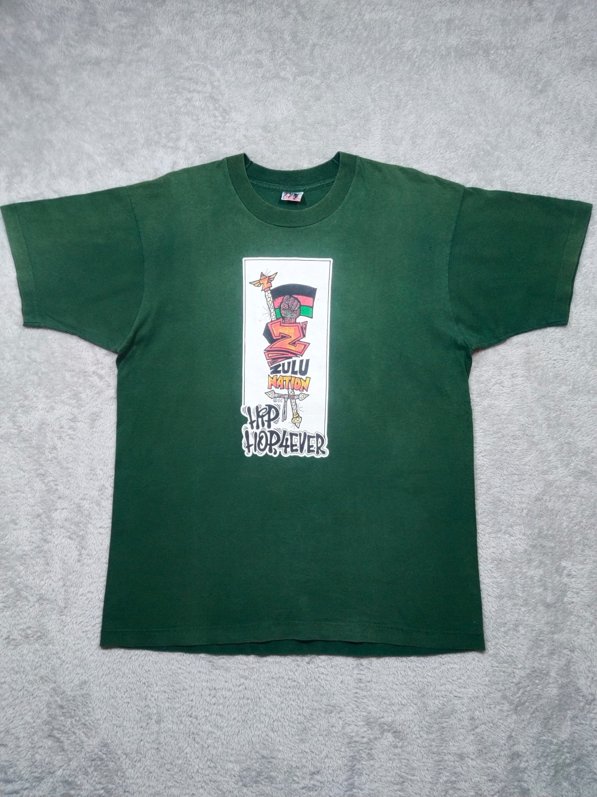 Fruit Of The Loom × Rap Tees × Vintage VINTAGE UNIVERSAL ZULU NATION HIP HOP 4EVER GREEN T SHIRT Size US XL / EU 56 / 4 - 3 Thumbnail