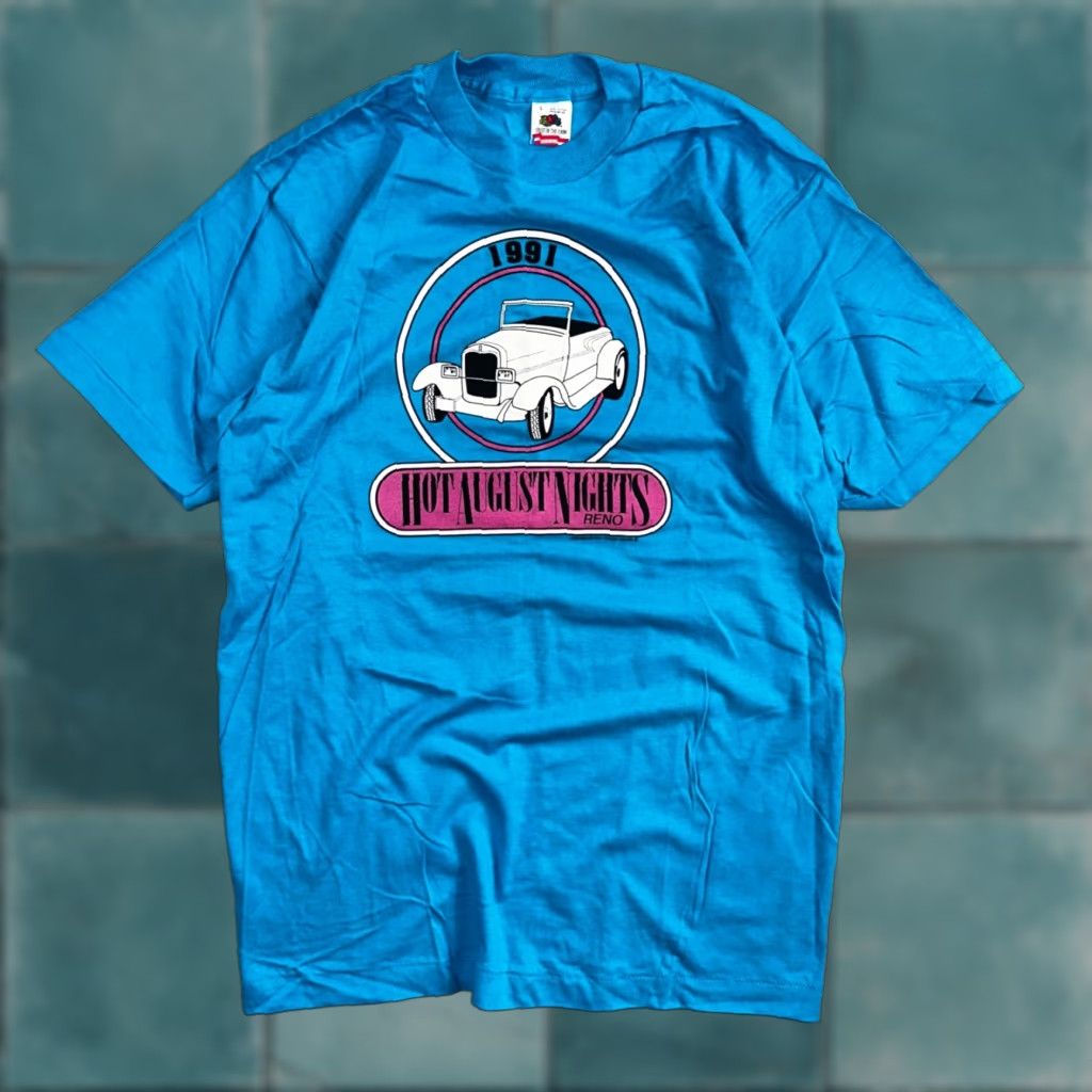 Fruit Of The Loom VINTAGE Hot August Nights 1991 VTG T Shirt 90s Single Stitch FOTL Graphic Sports Cars Mens L Blue Size US L / EU 52-54 / 3 - 1 Thumbnail