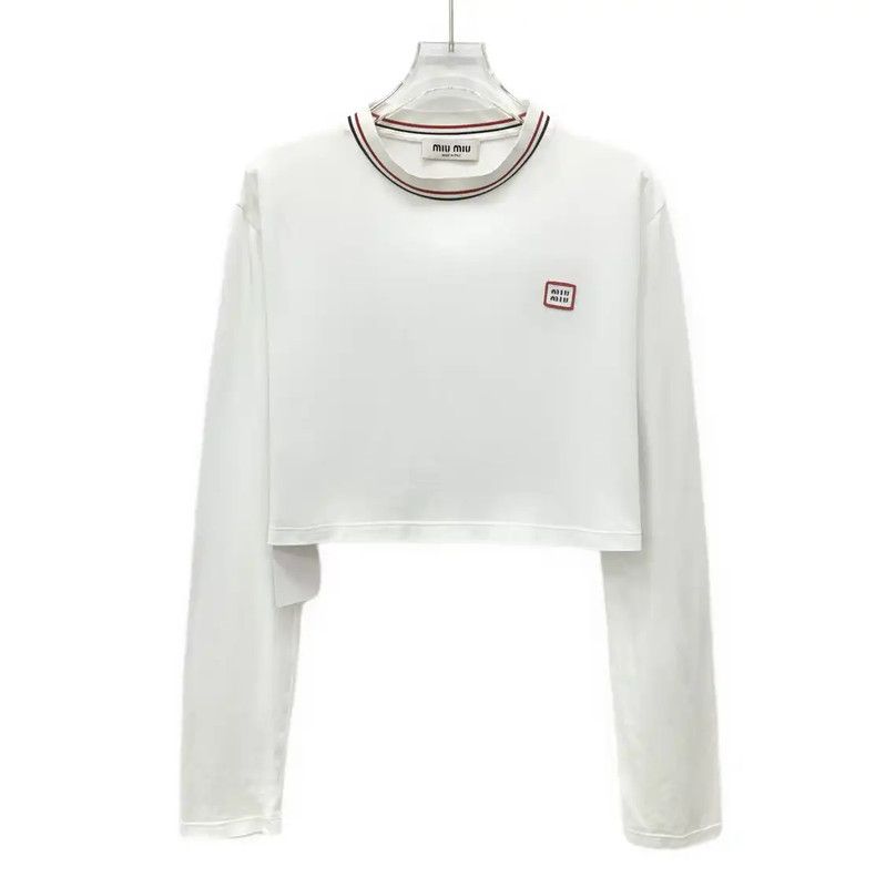 Miu Miu Miu Miu White Cropped Cotton T-Shirt 0089 Size M / US 6-8 / IT 42-44 - 1 Thumbnail