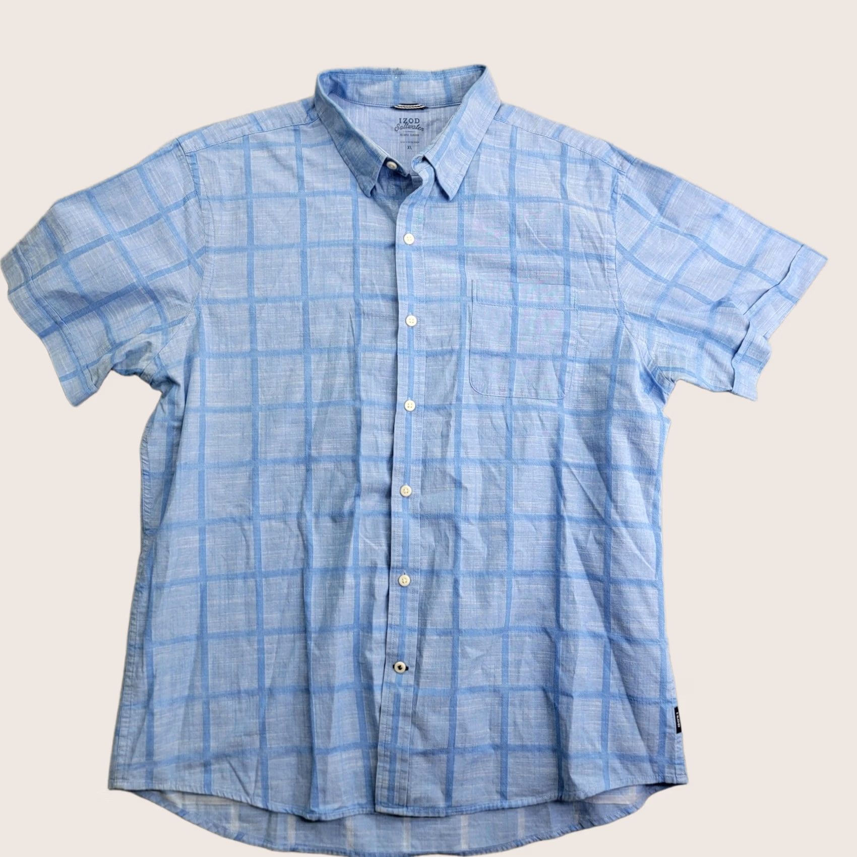 Izod Izod Saltwater Shirt Mens XL Light Blue Plaid Short Sleeve Button 45SW82464 Size US XL / EU 56 / 4 - 1 Thumbnail