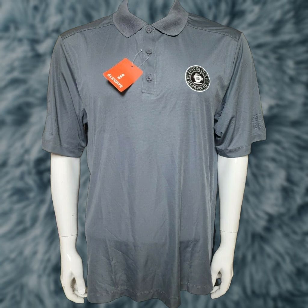 Vintage Elevate Polo Shirt Men Large Gray Barista Uniform Moisture Wicking Embroidered Logo Striped East Block Beanery Coffee Company Milano Roast Size US L / EU 52-54 / 3 - 1 Thumbnail