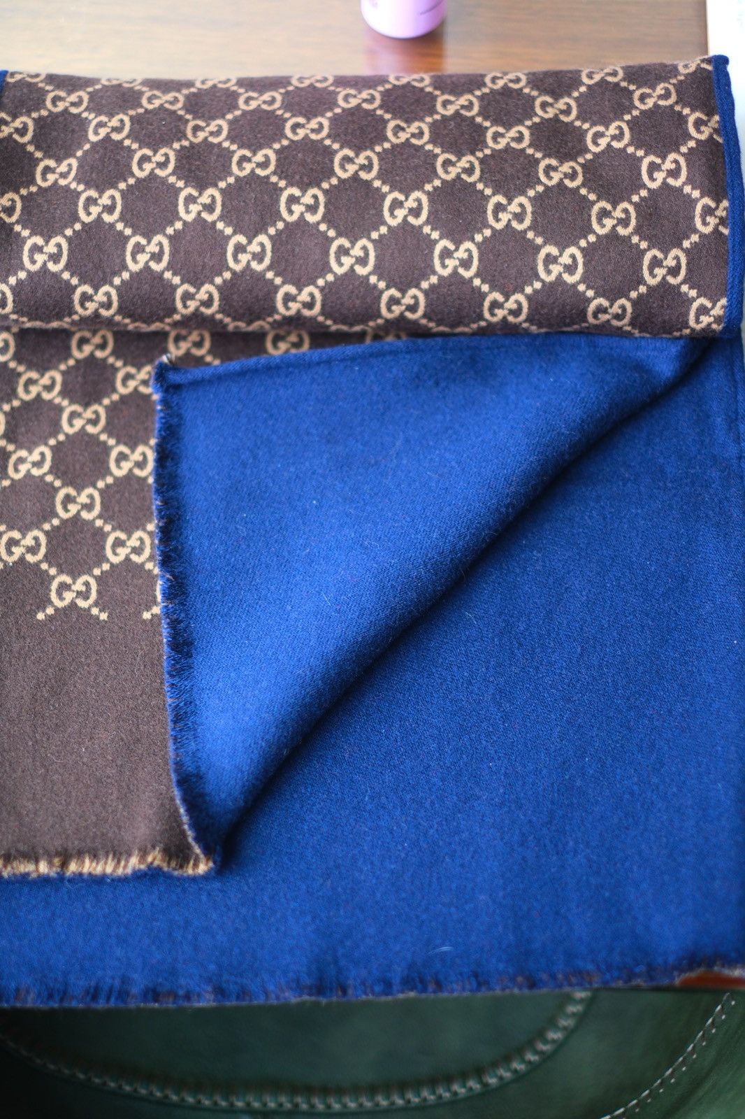 image of Reversible Gucci Scarf in Navy, Men's