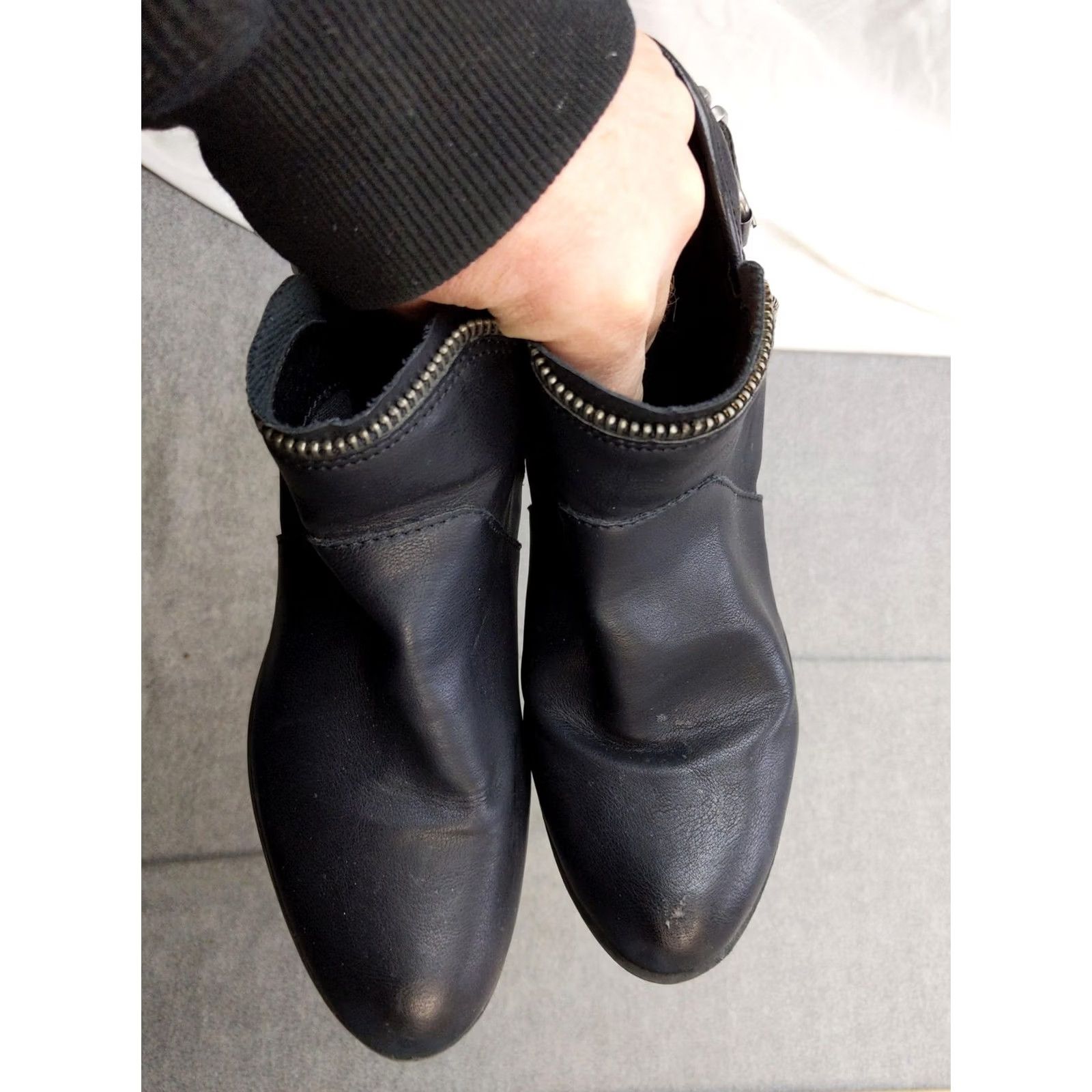 Vintage American Rag Boots Womens 7 Black Faux Leather Ankle Zip Buckle Booties Women Shoes Bootie Block Heel Casual Size US 7 / IT 37 - 3 Thumbnail