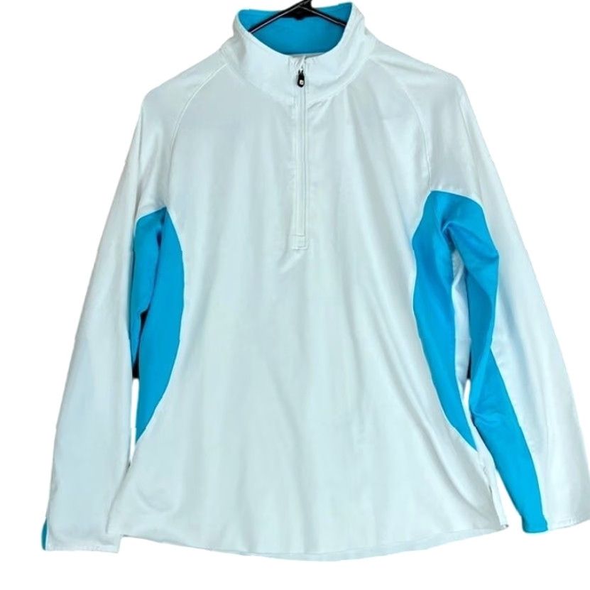 Footjoy FootJoy Womens Jacket White Blue Mid Layer 1/4 Zip Stretch Medium Jacket Womens Adult M White Blue 1/4 Zip Casual Travel Workwear Golf Outdoors Size M / US 6-8 / IT 42-44 - 2 Thumbnail