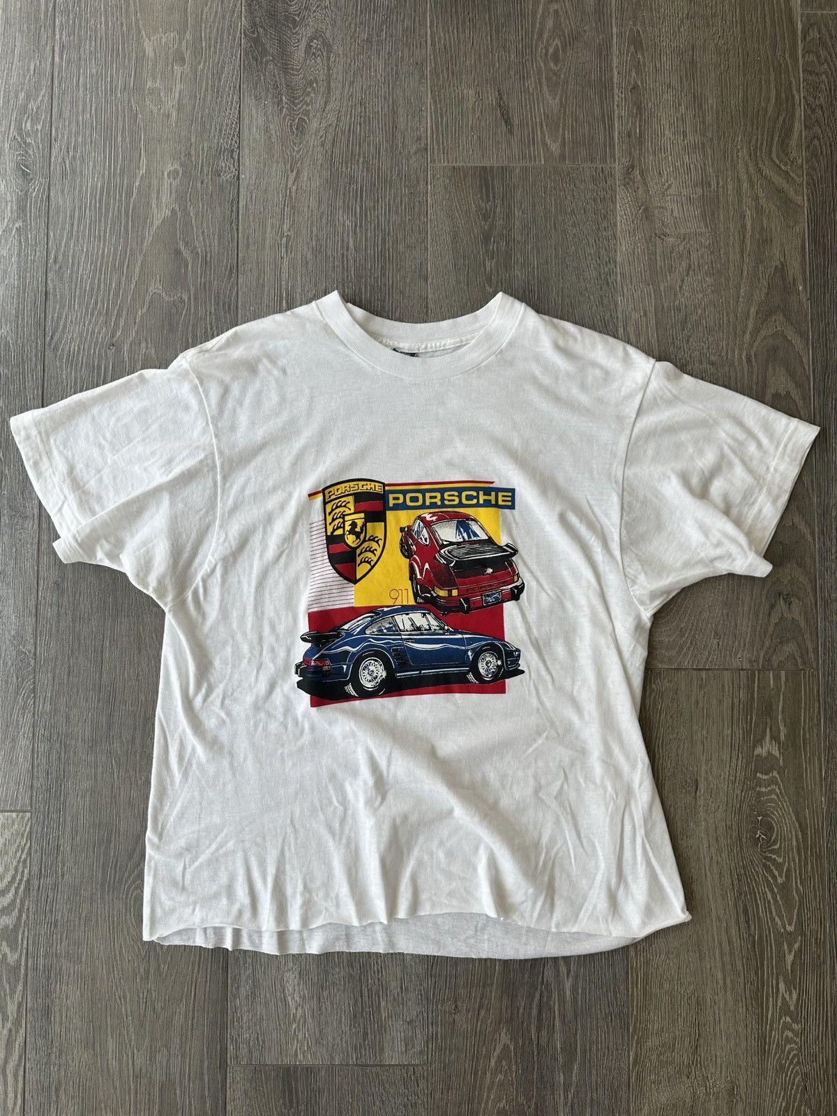 1980s Vintage Porsche 911 Cropped Graphic T-Shirt Short Sleeve T Shirts