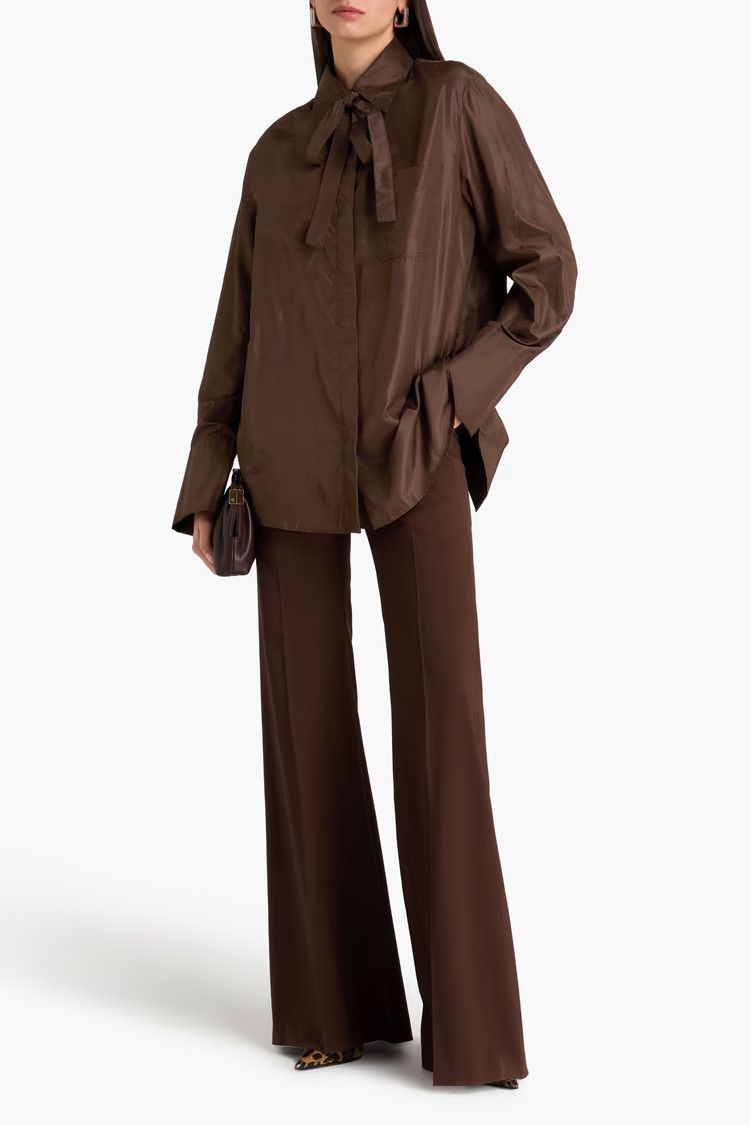 Valentino o1y0326 Silk Shirt in Chocolate Brown Size L / US 10 / IT 46 - 2 Thumbnail
