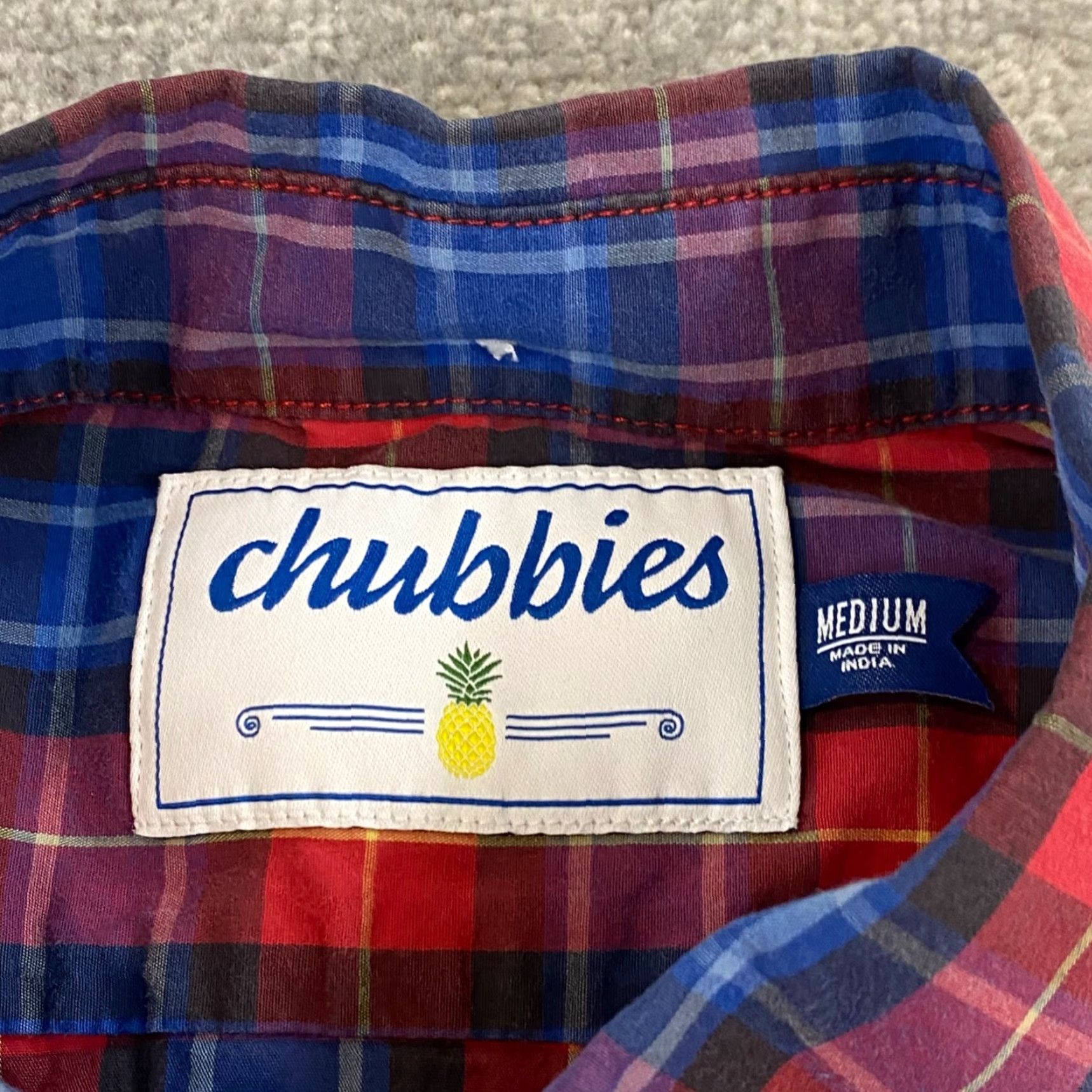 Chubbies Chubbies Shirt Mens Medium Red Blue Plaid Button-Down Pocket Dress Top L/S Size US M / EU 48-50 / 2 - 3 Thumbnail