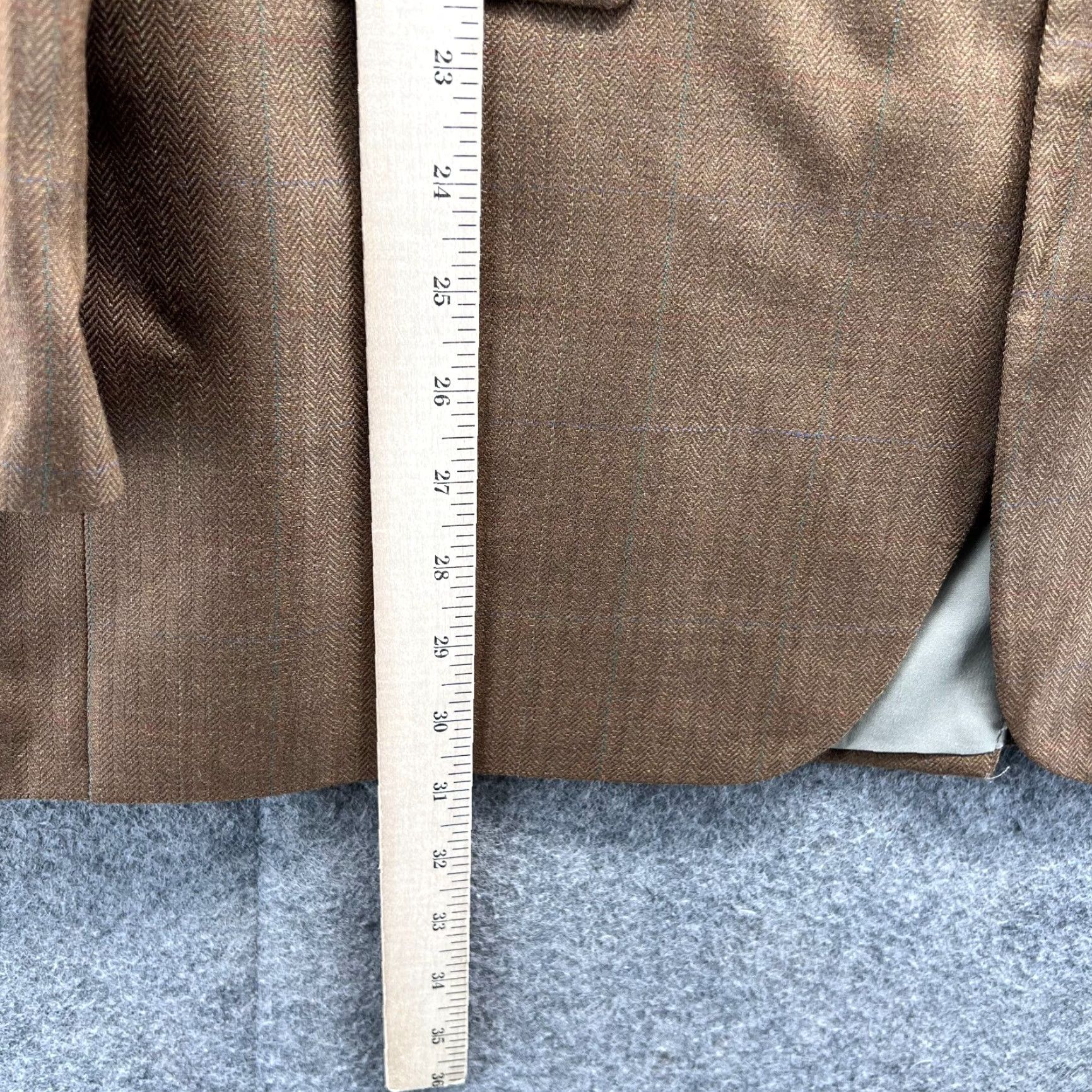 Ralph Lauren Lauren Ralph Lauren Blazer 42R Khaki Wool Herringbone Sport Coat Jacket Beig﻿e | Men 42 Regular Tuxedo Style Two-Button Front Size 42R - 6 Thumbnail