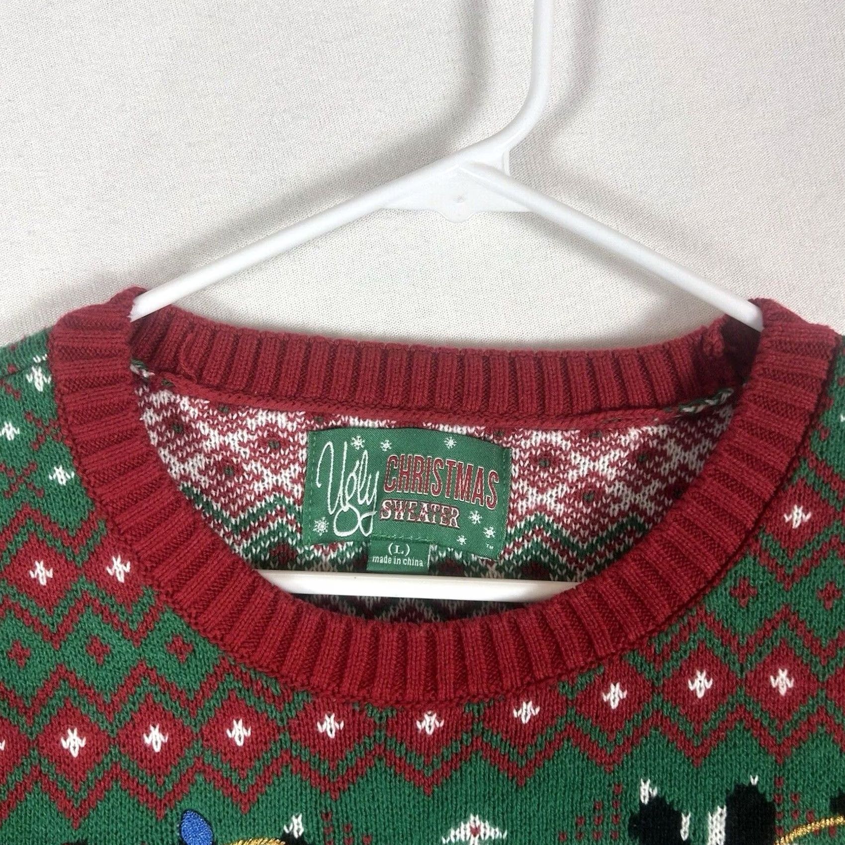 Vintage Ugly Christmas Sweater Womens L Rudolph Red Nose Reindeer Holiday Graphic Crew Neck Knit Pattern Holiday Christmas Size L / US 10 / IT 46 - 4 Thumbnail
