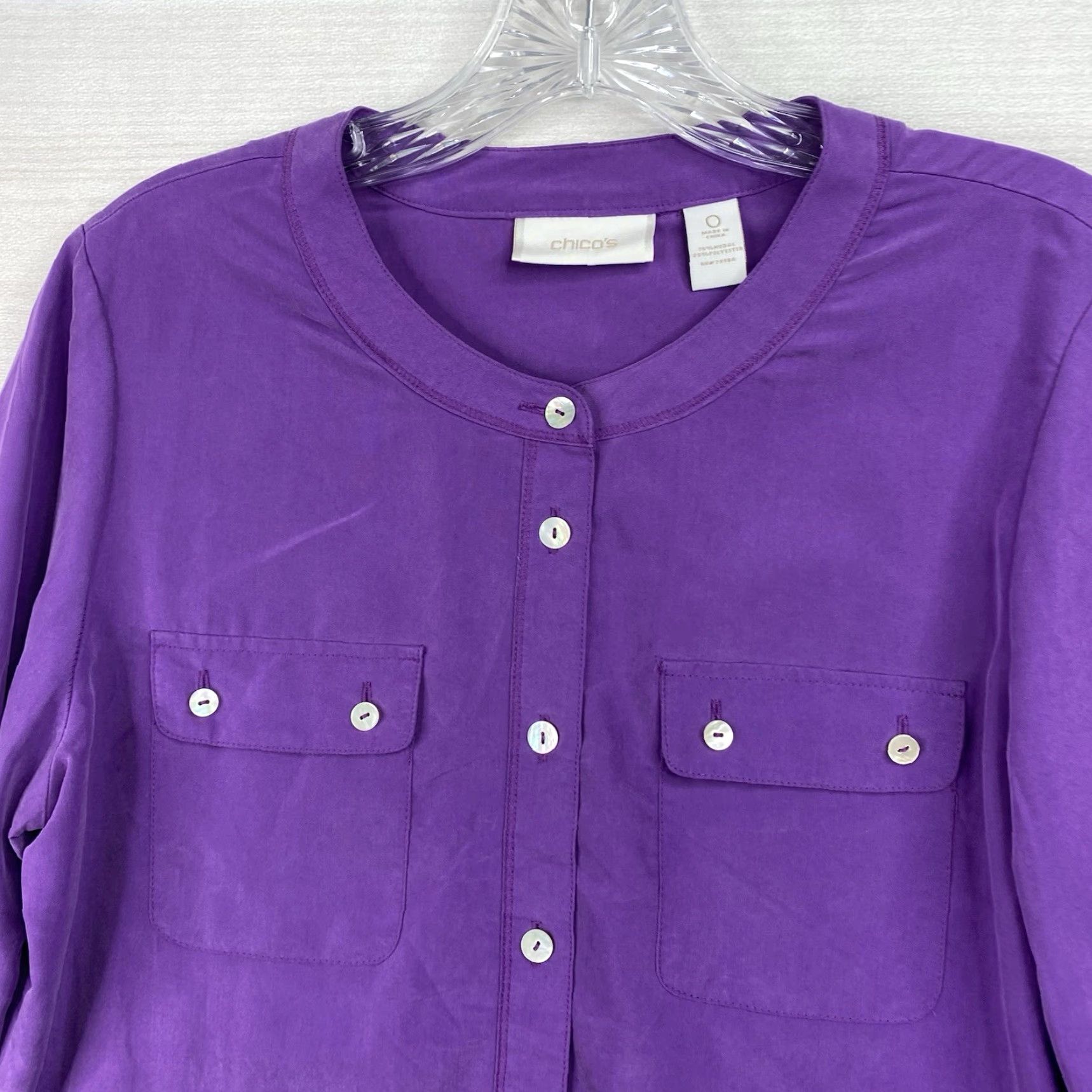 Vintage Chico's Womens Blouse Shirt S Purple Roll Tab Sleeve Button Up Modal Flowy Soft Vintage: No Size S / US 4 / IT 40 - 2 Thumbnail