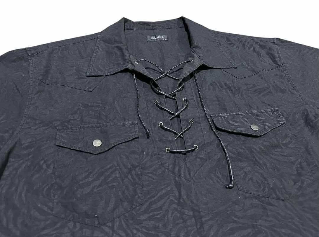 If Six Was Nine 🔥Sick Y2K Omkoe Waxed Laces Up Shirt Vkei Goth Punk Size US L / EU 52-54 / 3 - 1 Thumbnail