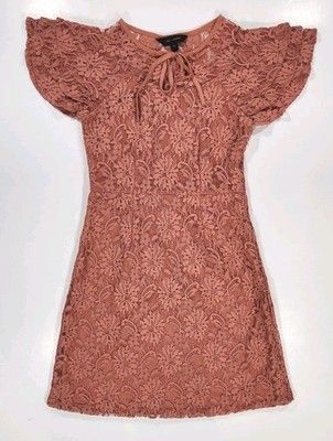 Other Zink London Lace Mini Dress Floral Tie-Neck Flutter Sleeve Size XS / US 0-2 / IT 36-38 - 2 Thumbnail