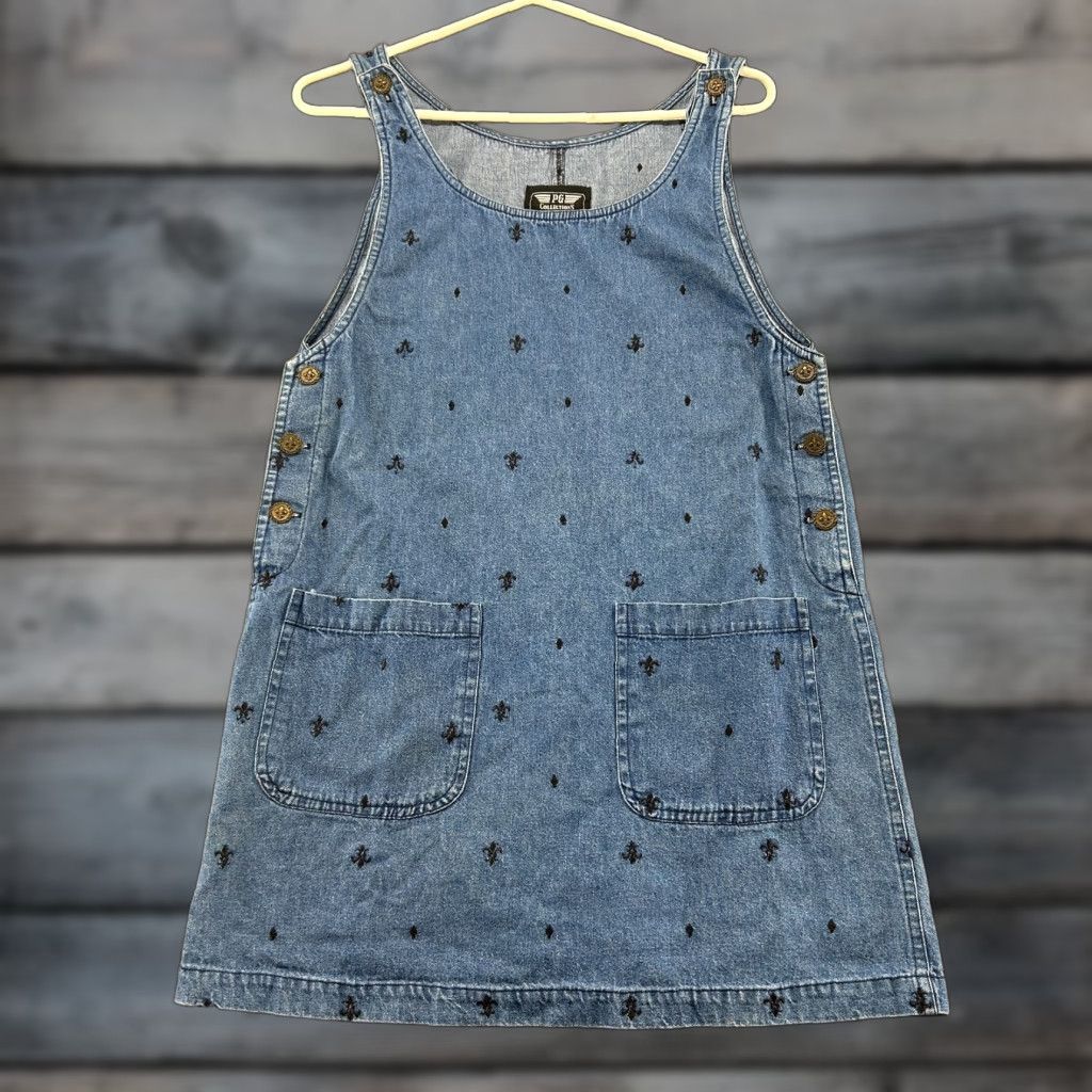 Denime VINTAGE Y2K Dress Womens 6 Denim Midi Sleeveless V-Neck Blue Cotton Pocket 90s Western Shirt Dress Tank Dress Womens Size M / US 6-8 / IT 42-44 - 1 Thumbnail