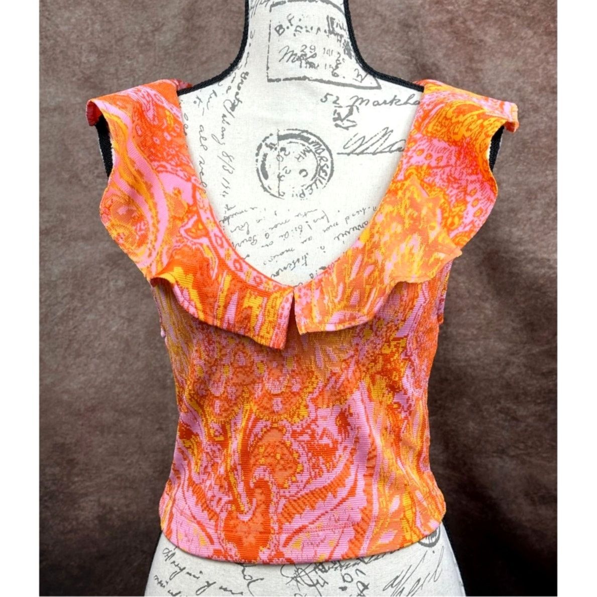 Zara Stretch Zara Jacquard Paisley Ruffle Top Orange Pink size S Size S / US 4 / IT 40 - 3 Thumbnail