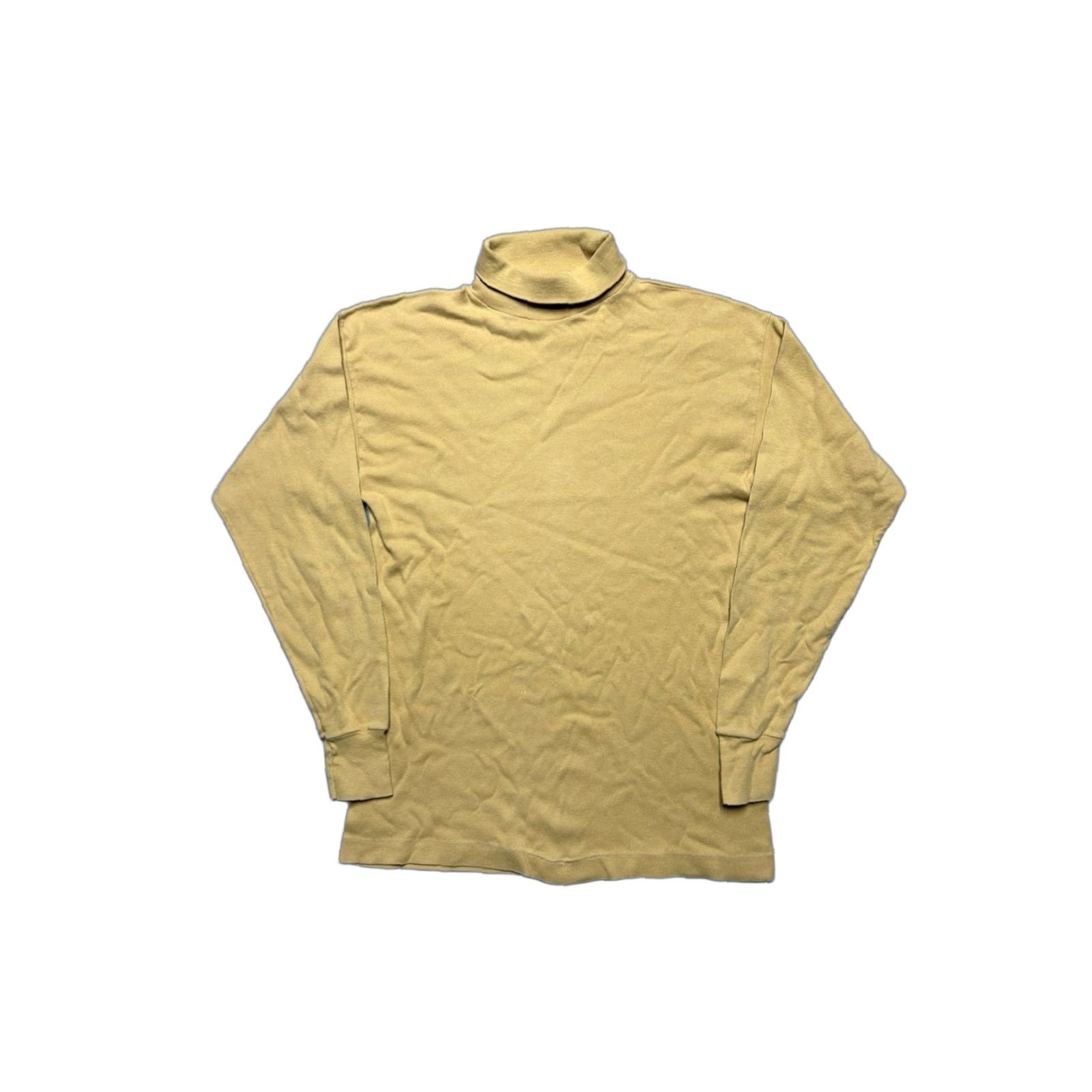 VINTAGE 1960s Long Sleeve Turtleneck T Shirt Pale Yellow All Cotton Soft M/L Mens Shirt