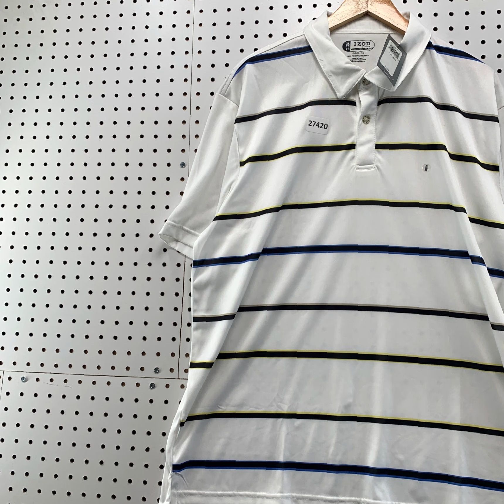 Izod VINTAGE IZOD Polo Shirt - White Striped Collared Golf Shirt - XL Men - 25x33 - NWT Size US XL / EU 56 / 4 - 3 Thumbnail