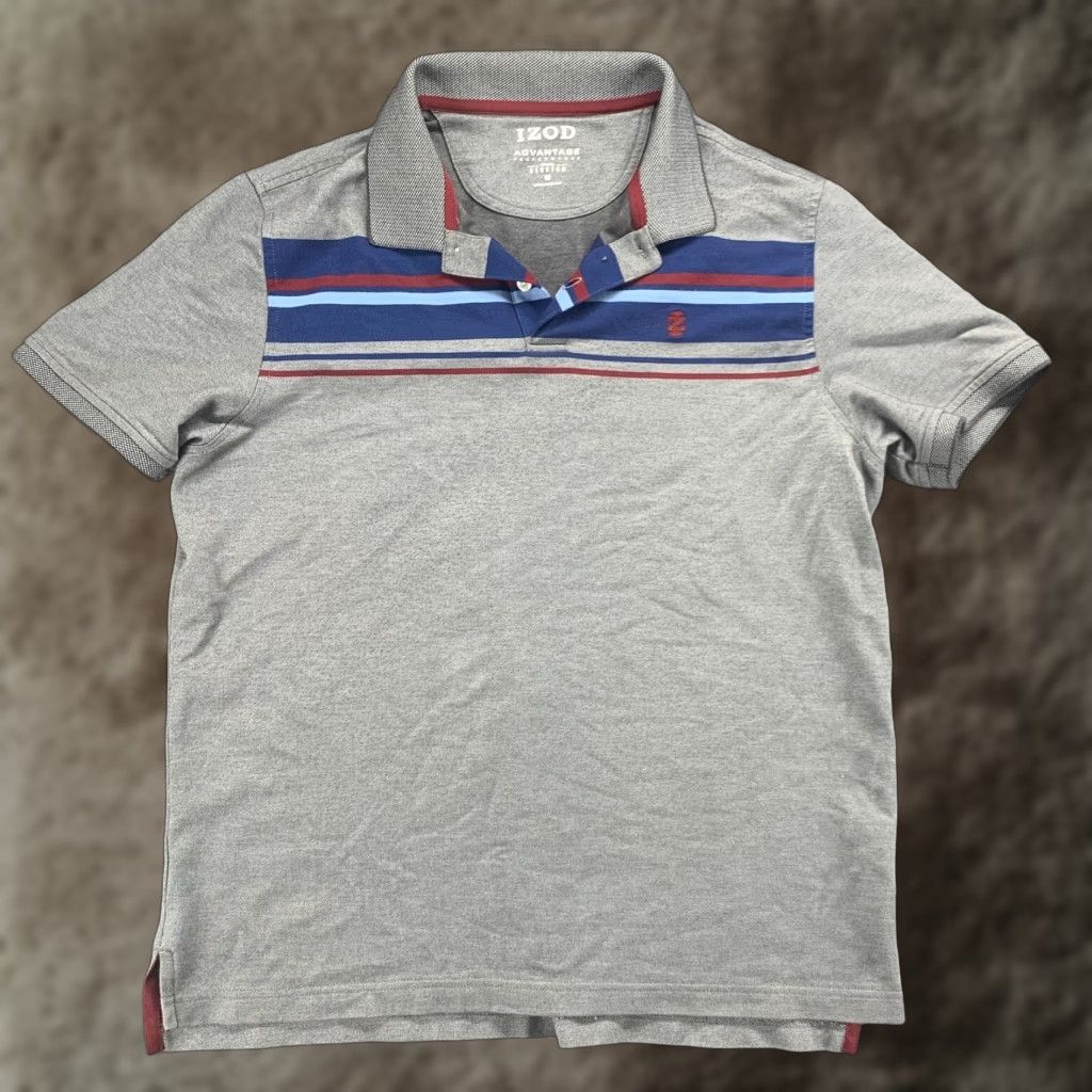 Izod IZOD Polo Shirt Mens Medium Gray Striped Performance Advantage Stretch Golf Size US M / EU 48-50 / 2 - 1 Thumbnail