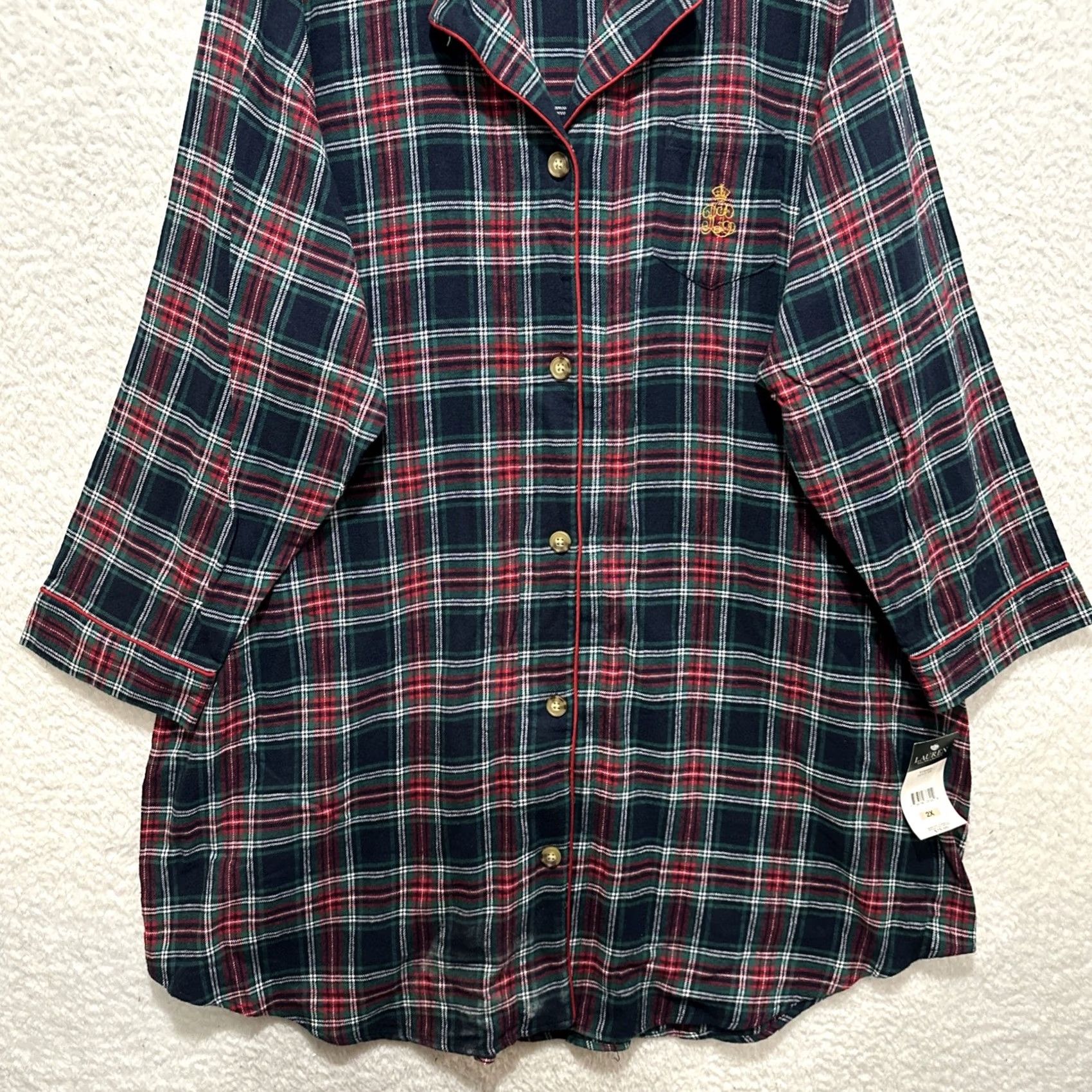 Ralph Lauren Lauren Ralph Lauren Women's Pajama Long Sleeve Shirt 2X Flannel Plaid NWT Size XXL / US 16-18 / IT 52-54 - 6 Thumbnail