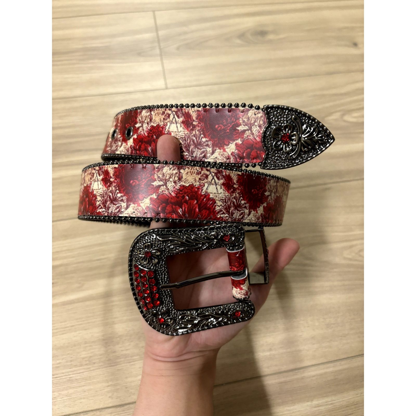 Japanese Brand × Vintage E5 - Ruby Floral Rhinestone Belt Size 30 - 3 Thumbnail