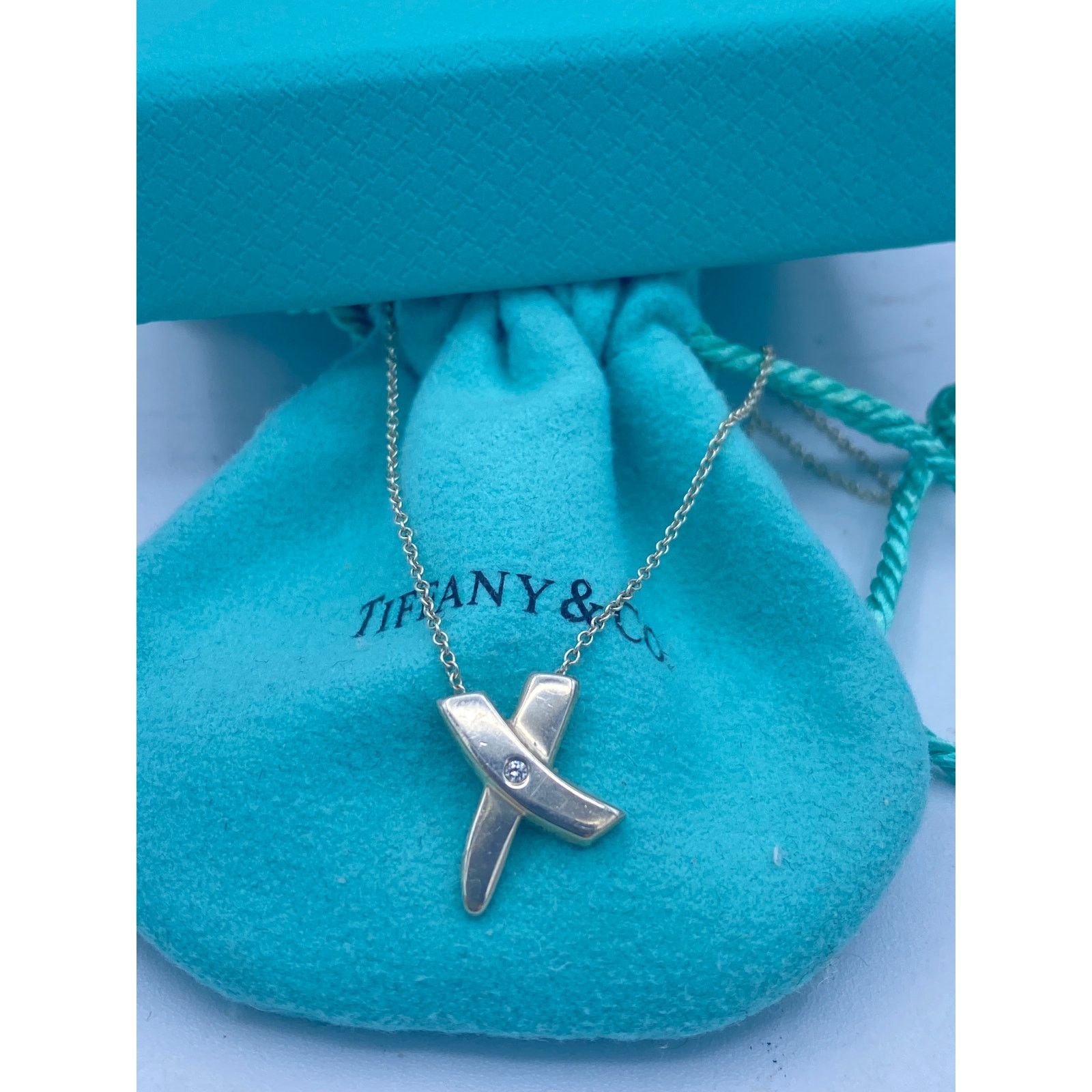 Tiffany & Co. Tiffany & Co. Sterling Silver Diamond X Pendant Necklace Size ONE SIZE - 2 Thumbnail