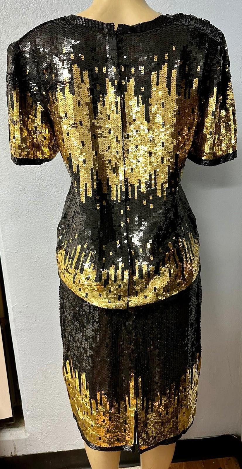 Designer 2pc Sequin Evening Formal Set Black/Gold size 8 only Size M / US 6-8 / IT 42-44 - 2 Thumbnail