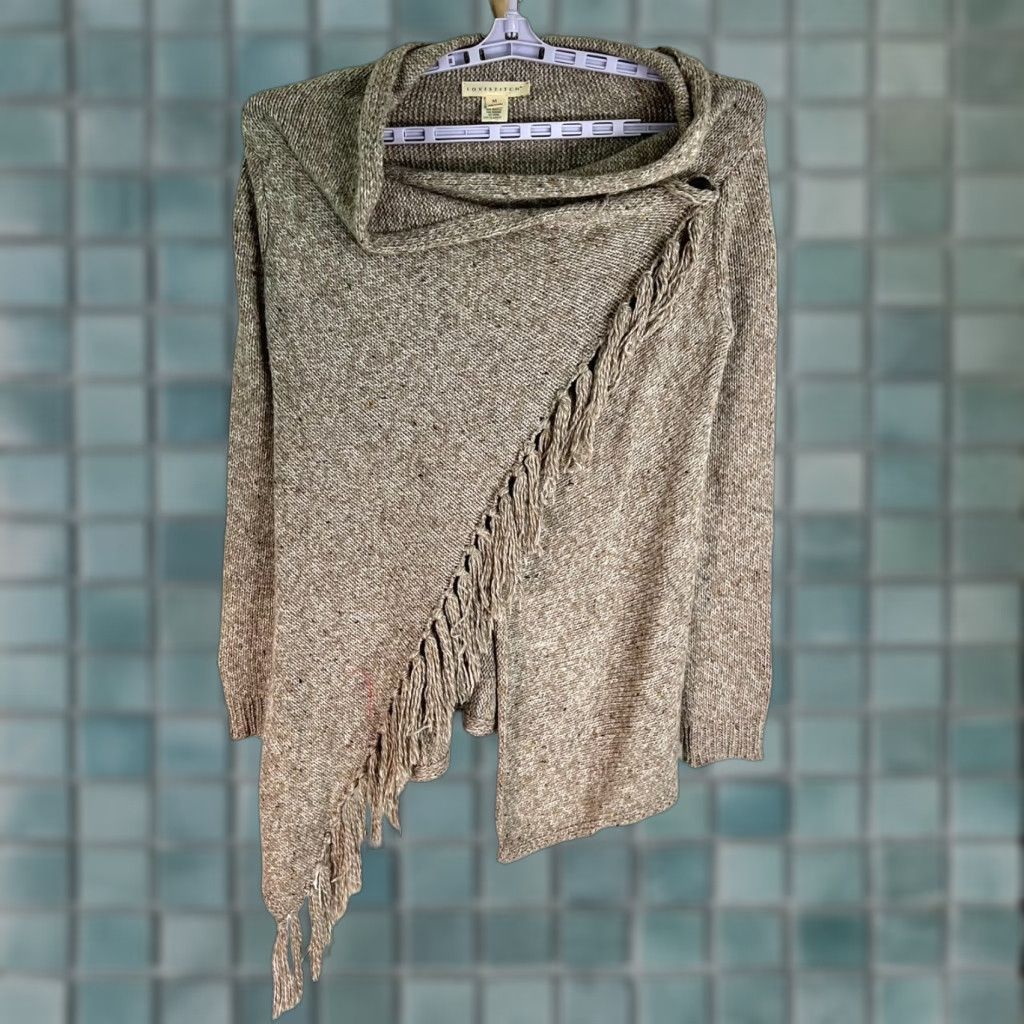 Vintage Lovestitch Cardigan Sweater Cowl Neck Wool Blend Knit Relaxed Oversized Women Size M Tan Brown Size M / US 6-8 / IT 42-44 - 1 Thumbnail