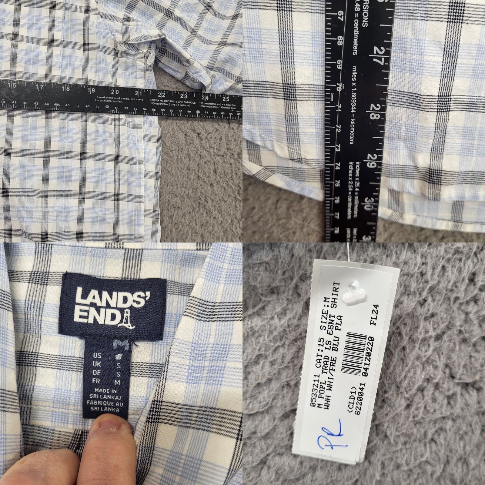 Lands' End Lands' End Oxford Shirt Mens M White/Blue Plaid Supima Tailored Fit Shirt Mens Regular Button-Up Long Sleeve Size US M / EU 48-50 / 2 - 8 Thumbnail