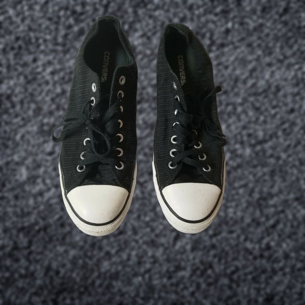 Converse Converse All Star Sneaker Black Pinstripe Sz 10 Mens / Sz 12 Womens Halloween Shoes - Unisex Canvas Athletic Shoes Mens Womens Size 10 12 Size US 12 / IT 42 - 1 Thumbnail